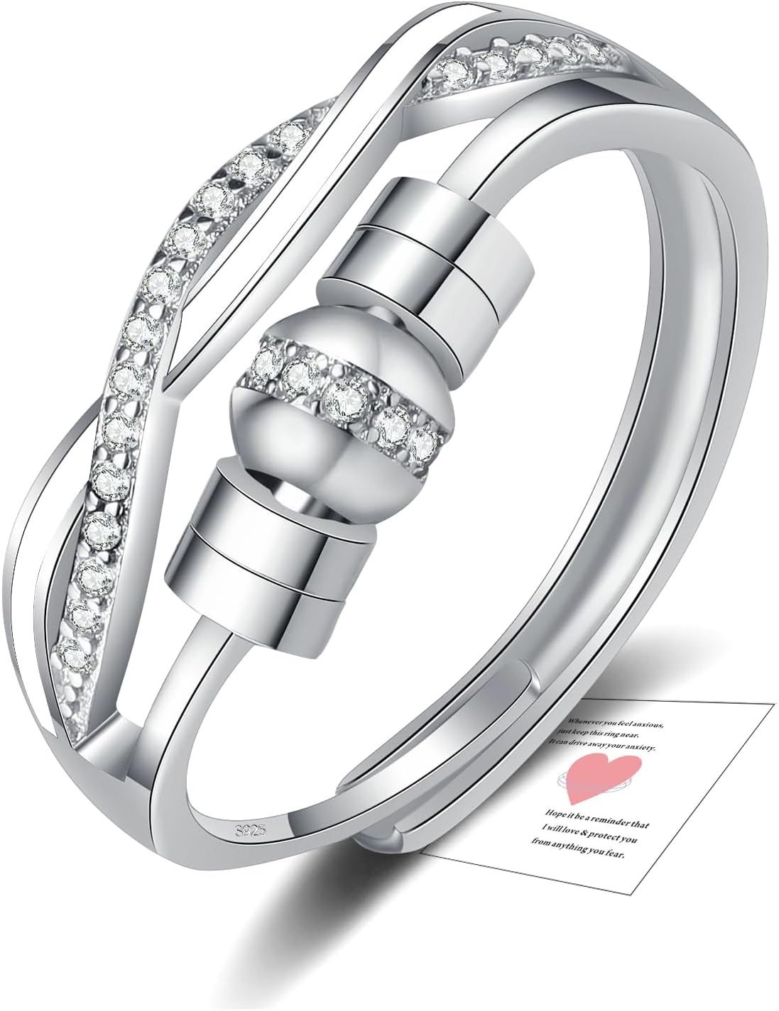 HEEYA Silver Rings for Women, 925 Sterling Silver Plated Fidget Ring, Spinner Th...