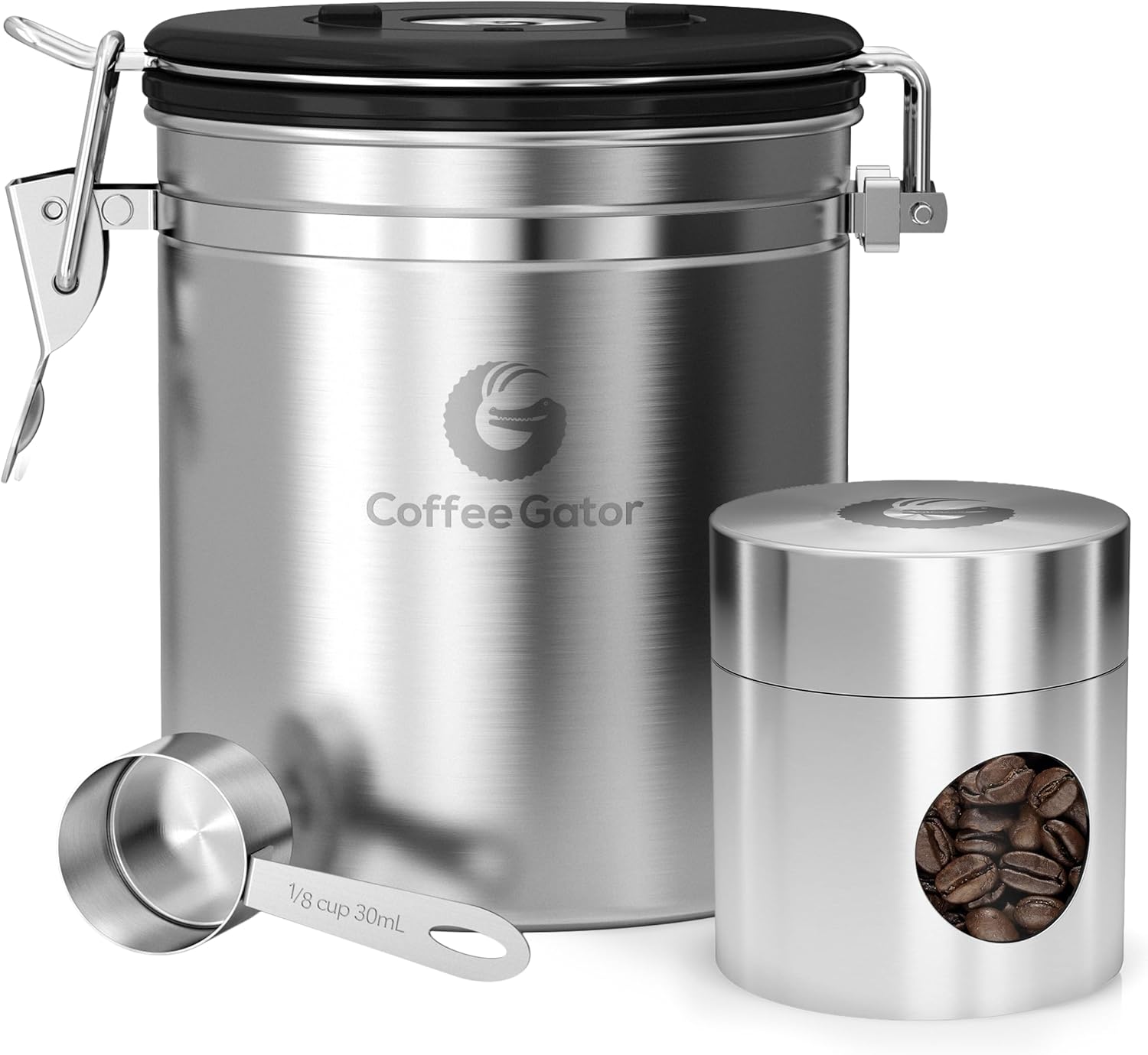 Coffee Gator Coffee Canister, Stainless Steel Airtight Coffee Containers for Gro...