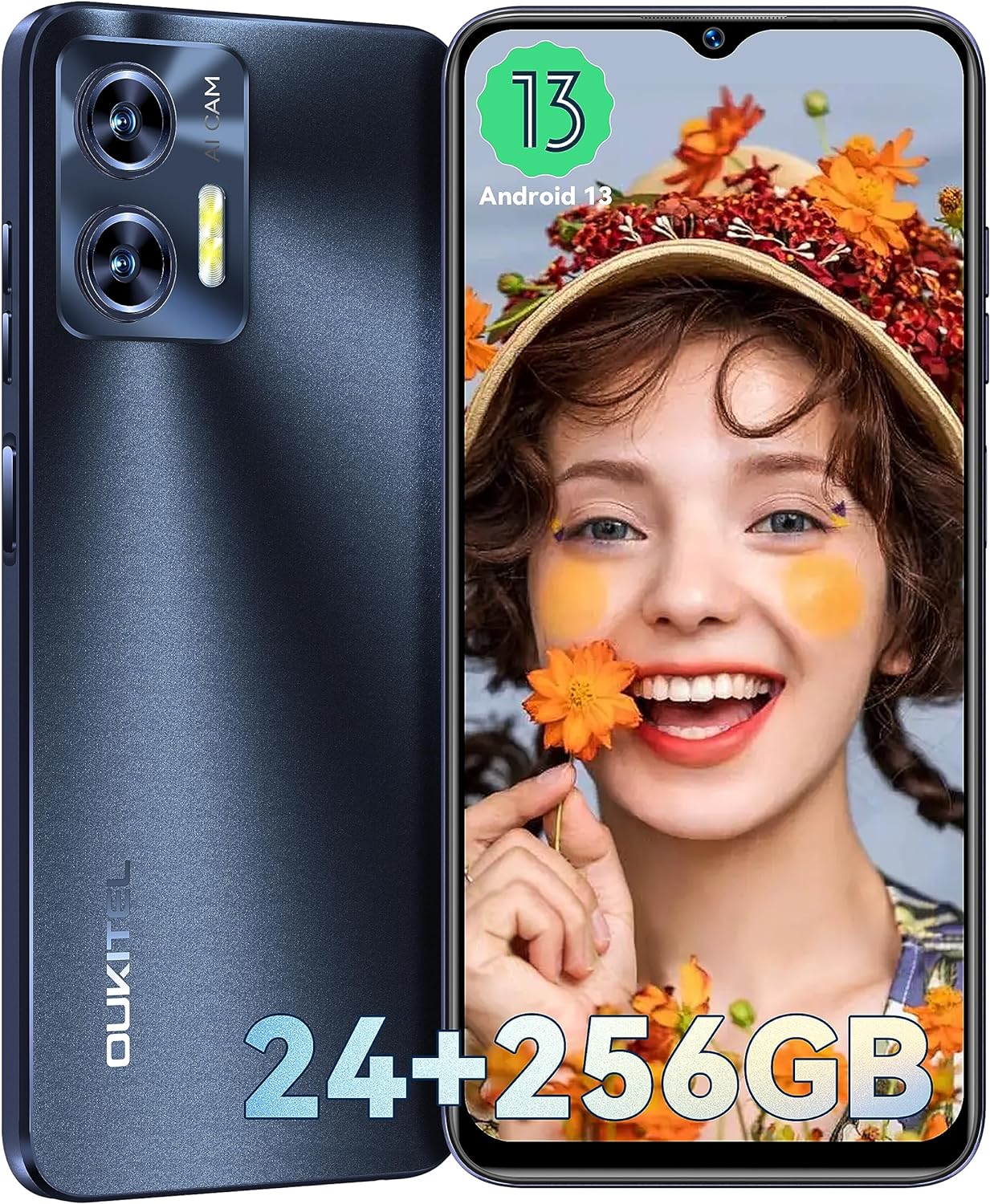 OUKITEL C35 Mobile Phones Sim Free Unlocked, Android 13 24GB RAM+256GB ROM Mobil...