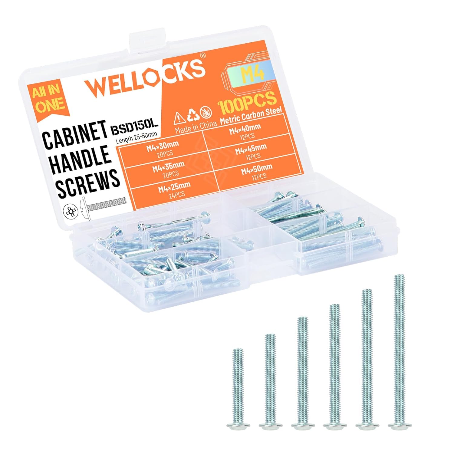 WELLOCKS Cabinet Handle Screws | M4 25-50mm Machine Screws Assortment | Pan Wash...
