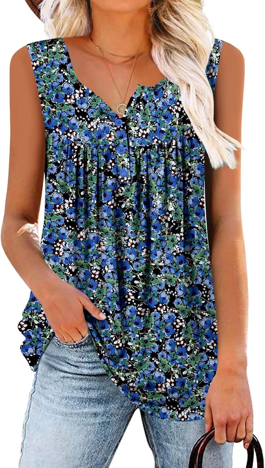 CHICZONE Womens Sleeveless Blouses Loose Fitting V Neck Tank Tops Summer Shirts...