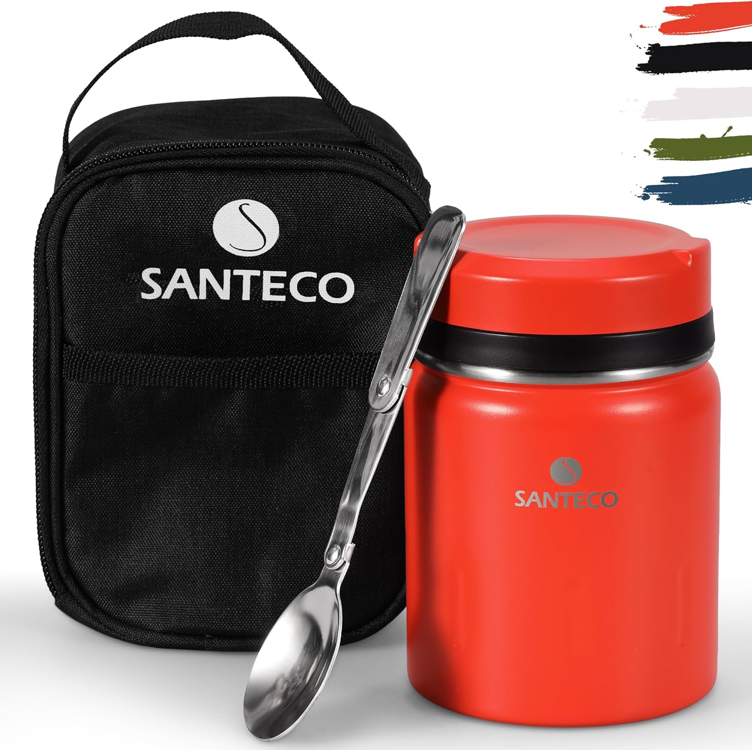 SANTECO Vacuum insulated food Flask, 500ml Double Walled Stainless Steel Food Ja...