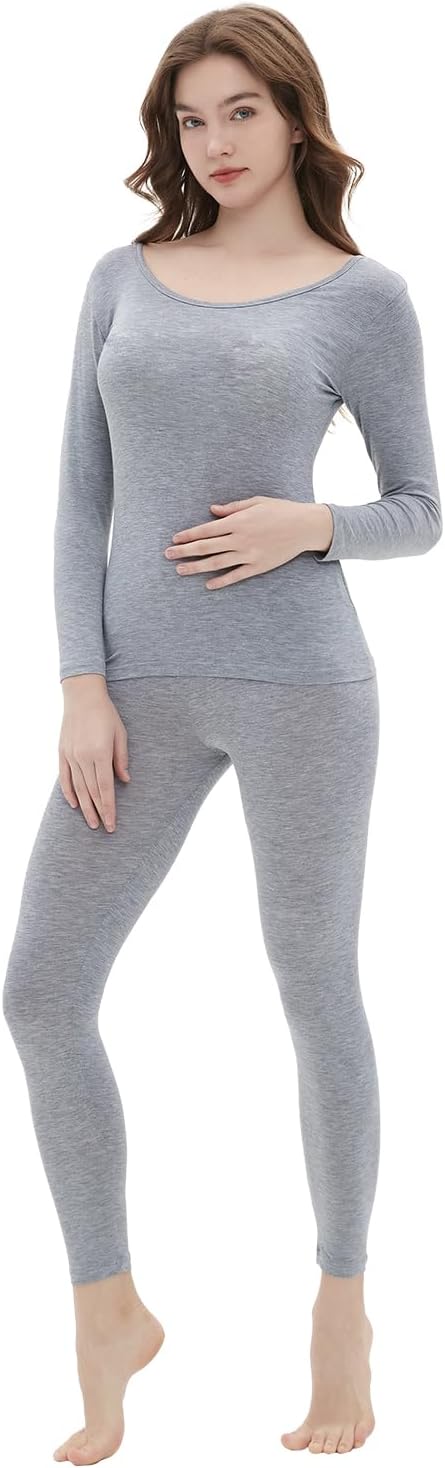 Vinconie Women Thermal Underwear Set Base Layer Top & Leggings 1 Pack Grey M