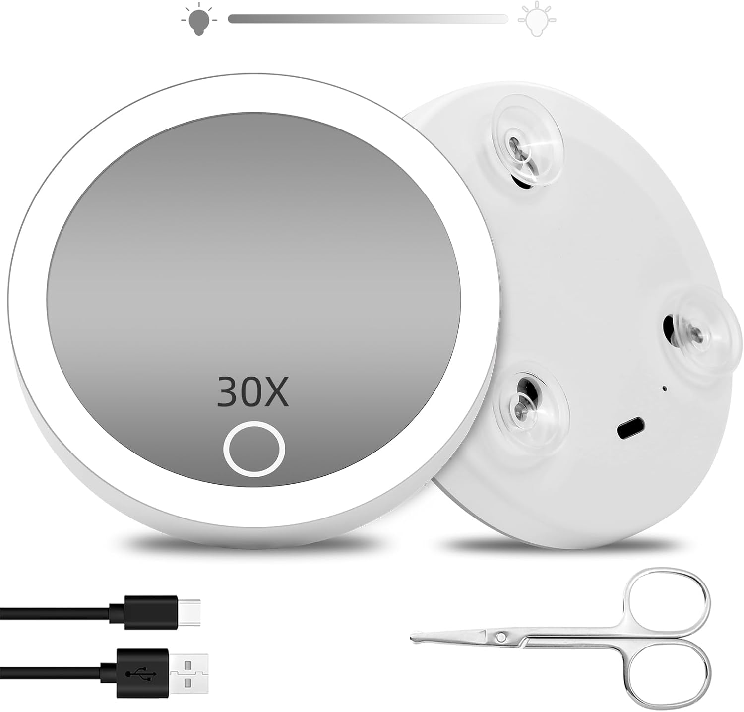 30X Magnifying Mirror with Light with 3 Suction Cups, 30X Lighted Magnifying Mir...