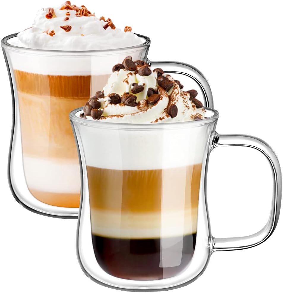 ecooe 2x240ml Double Walled Coffee Glasses Mugs Cappuccino Latte Macchiato Glass...