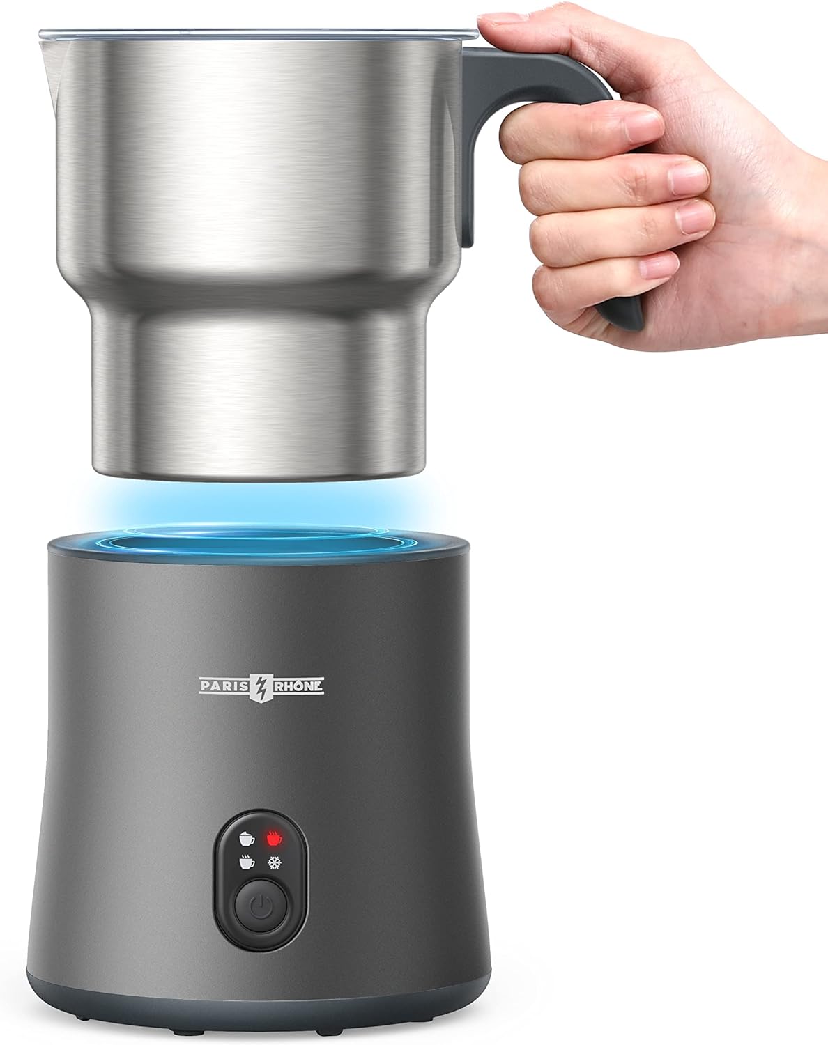 PARIS RHÔNE Detachable Milk Frother Machine, 4 in 1 Automatic Stainless Steel Mi...