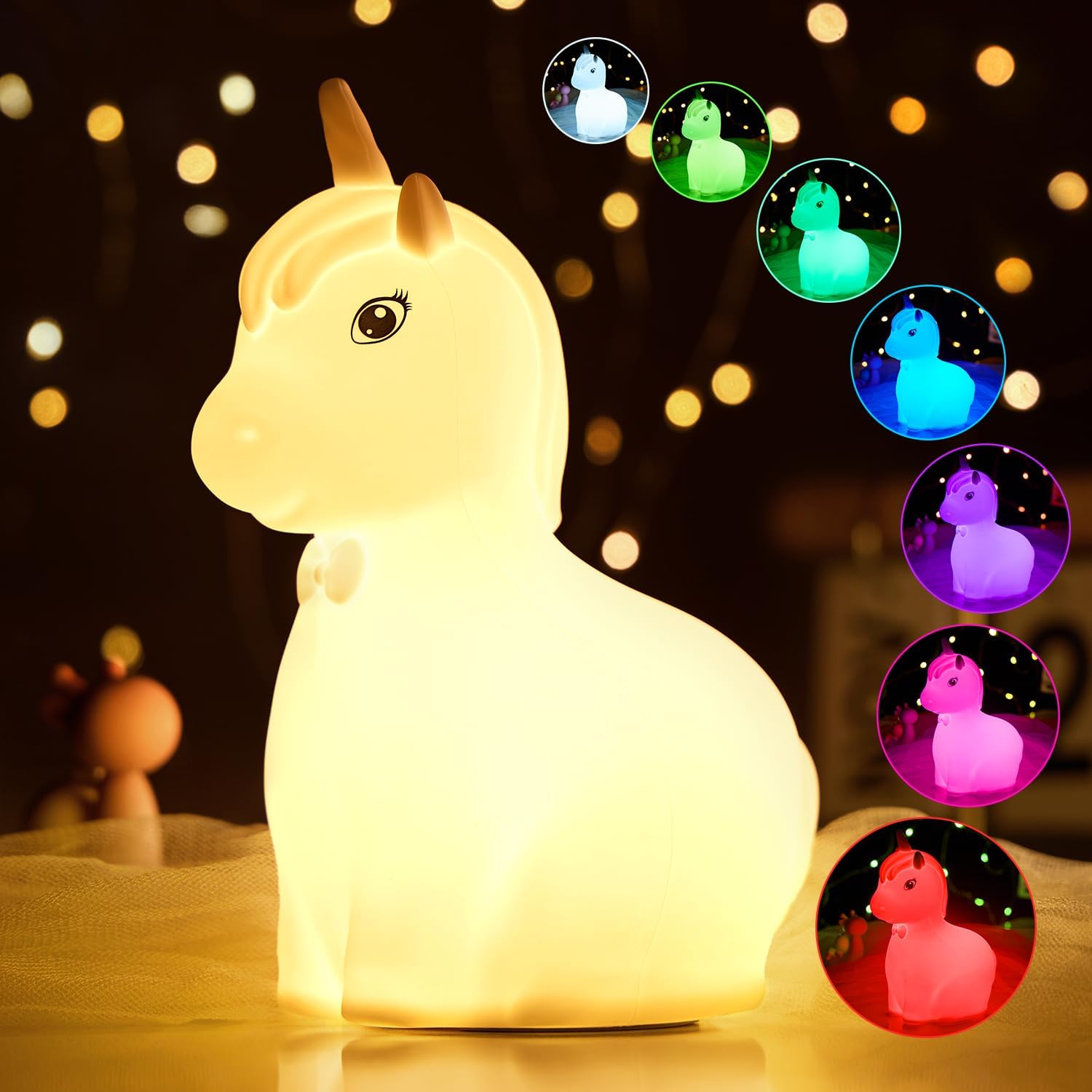 Unicorn Night Light Kids, Warm Baby Night Light Ne...