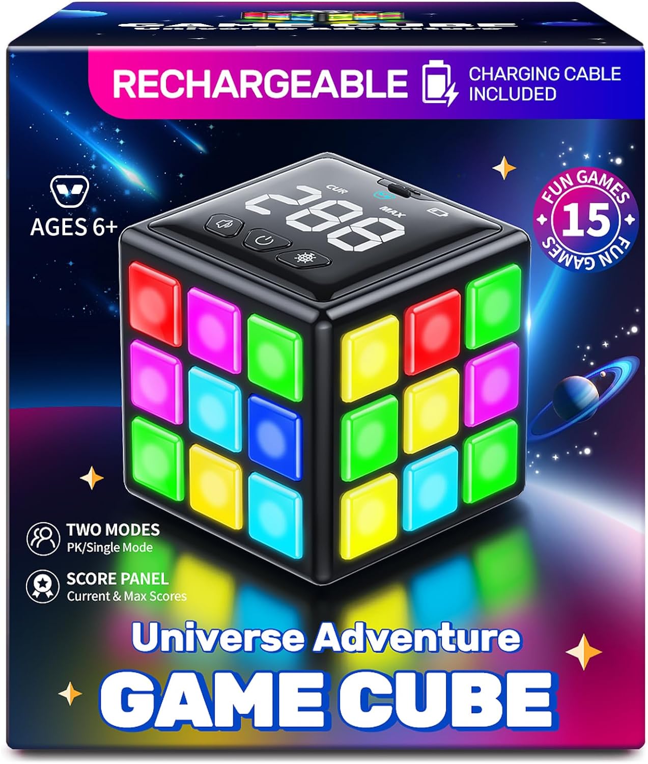 Anoawens Rechargeable Game Cube, Kid Toys with 15 Games, Fun Brain Memory & Spee...