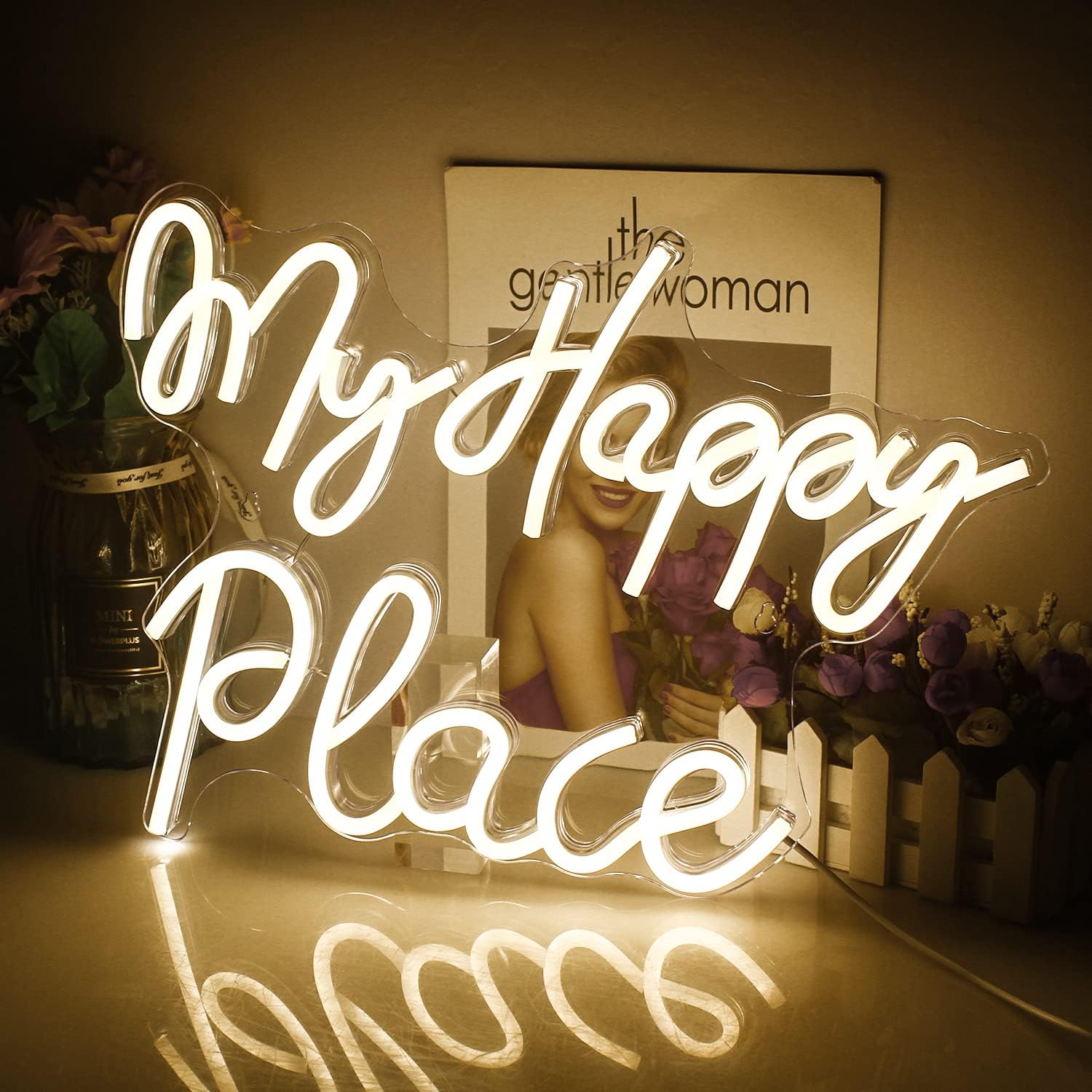 My Happy Place Neon Sign, Warm White Neon Lights for Bedroom, Letter Led Sign wi...