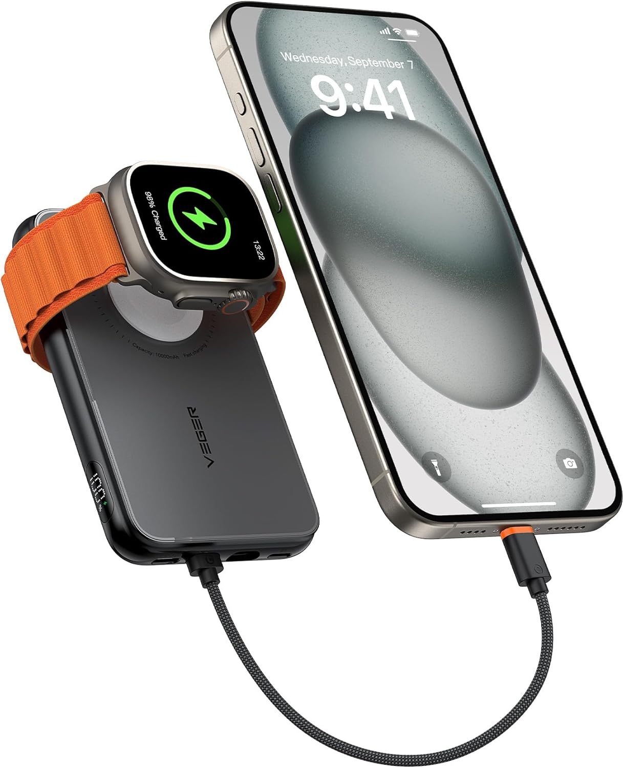 VEGER Power Bank Fast Charger,10000mAh Portable Charger,Built-in iPhone to Type...