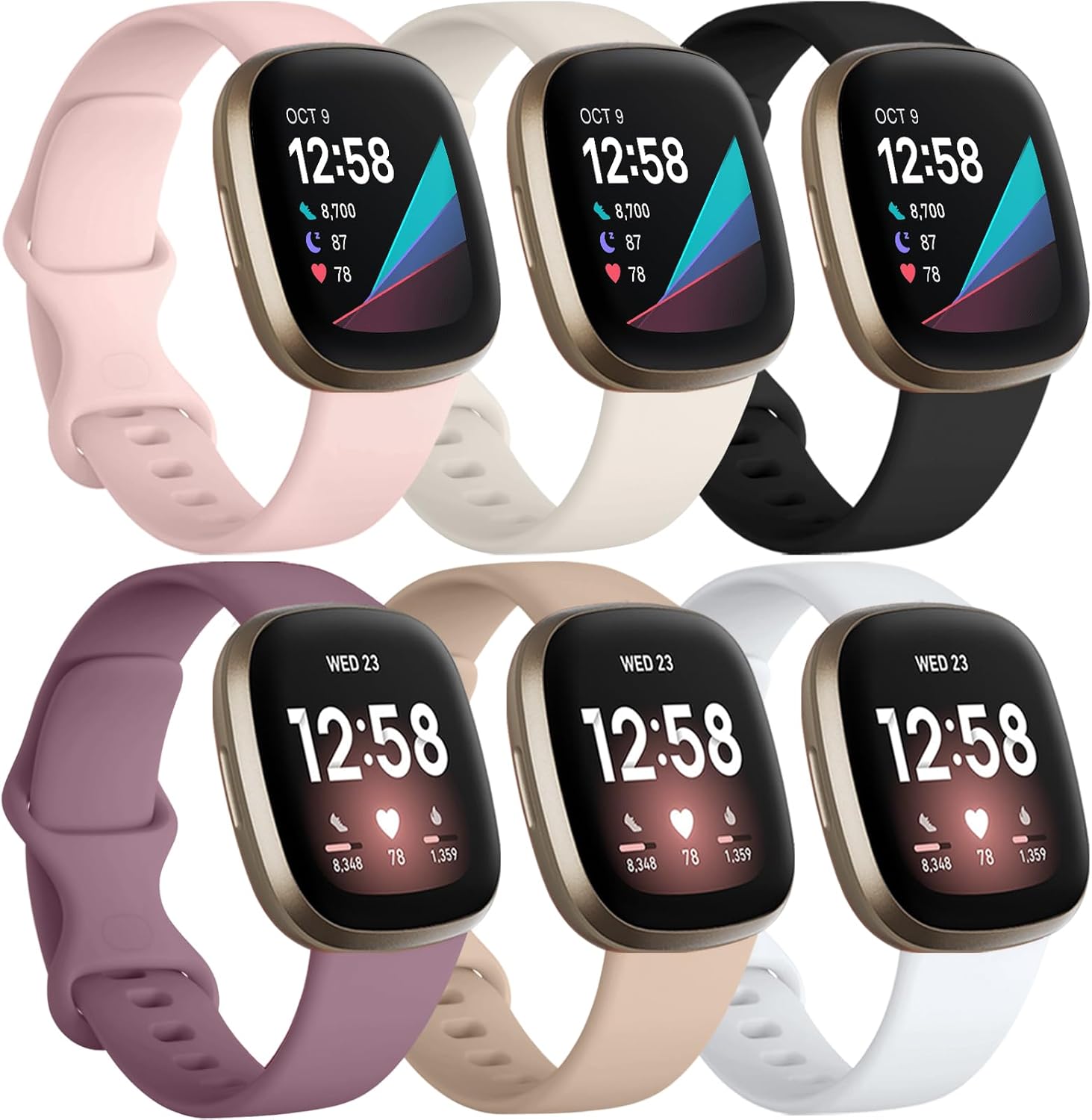 Charlam 6 Pack Straps Compatible with Fitbit Versa 3/ Versa 4 Straps/Fitbit Sens...