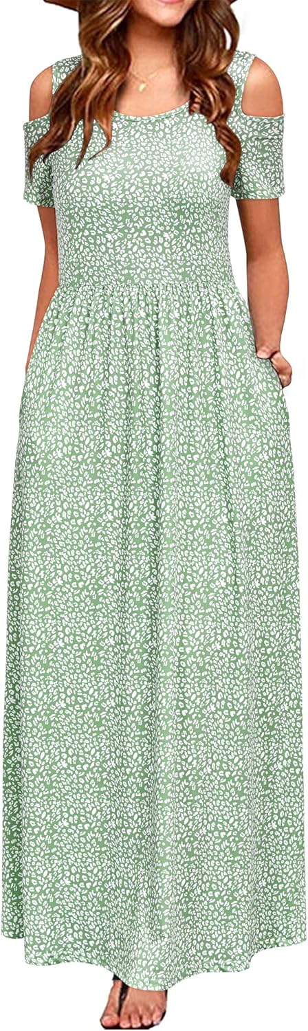 STYLEWORD Women's 2024 Summer Maxi Cold Shoulder Sundress Long Dresses with Pock...