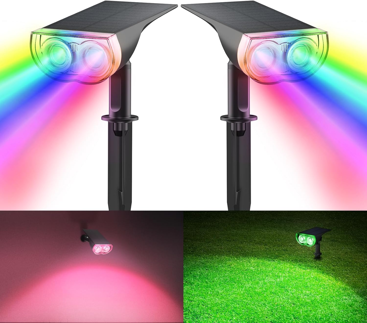 Consciot RGB Solar Spotlights Outdoor, 2-in-1 Color Changing Spot Lights, IP67 W...