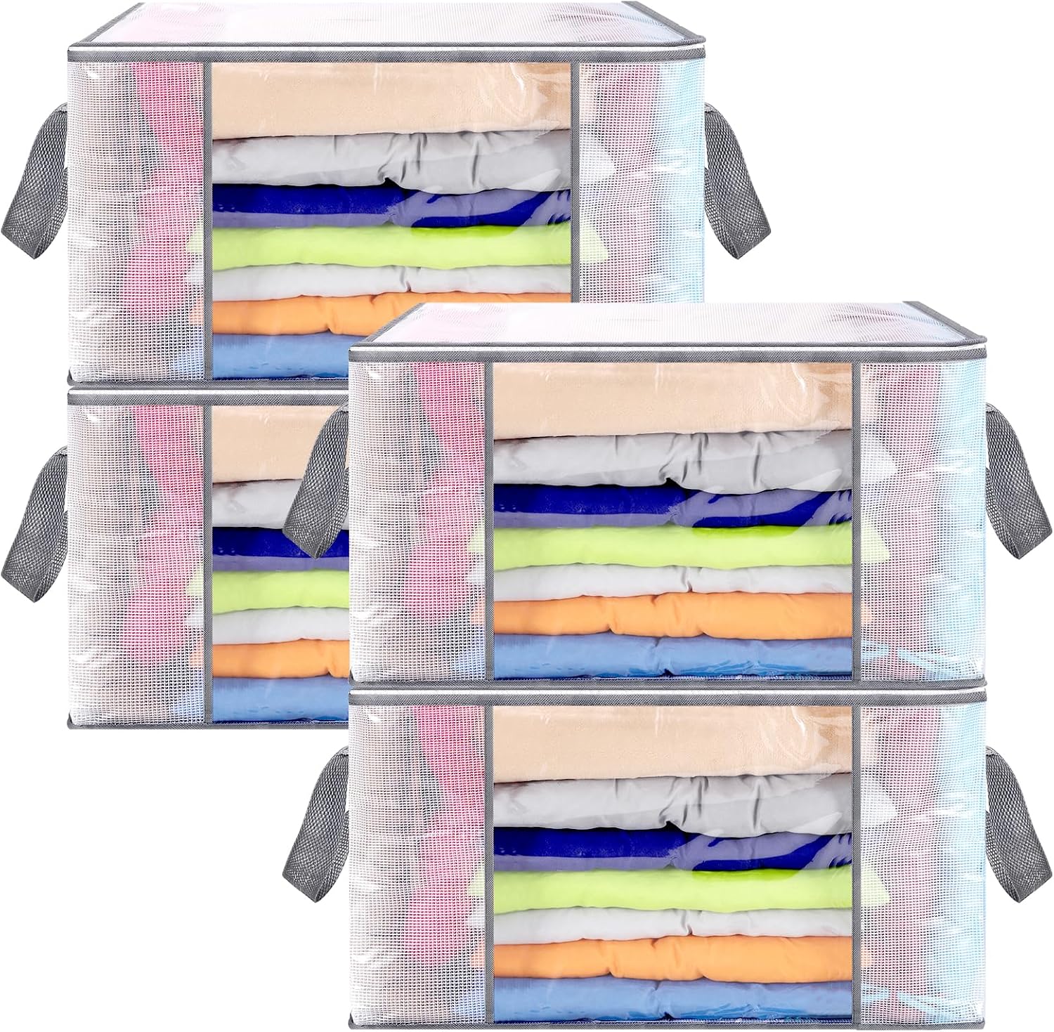 4 Pcs Clear Clothes Storage Bags, 80L Bedding Storage Bags Foldable Storage Bags...