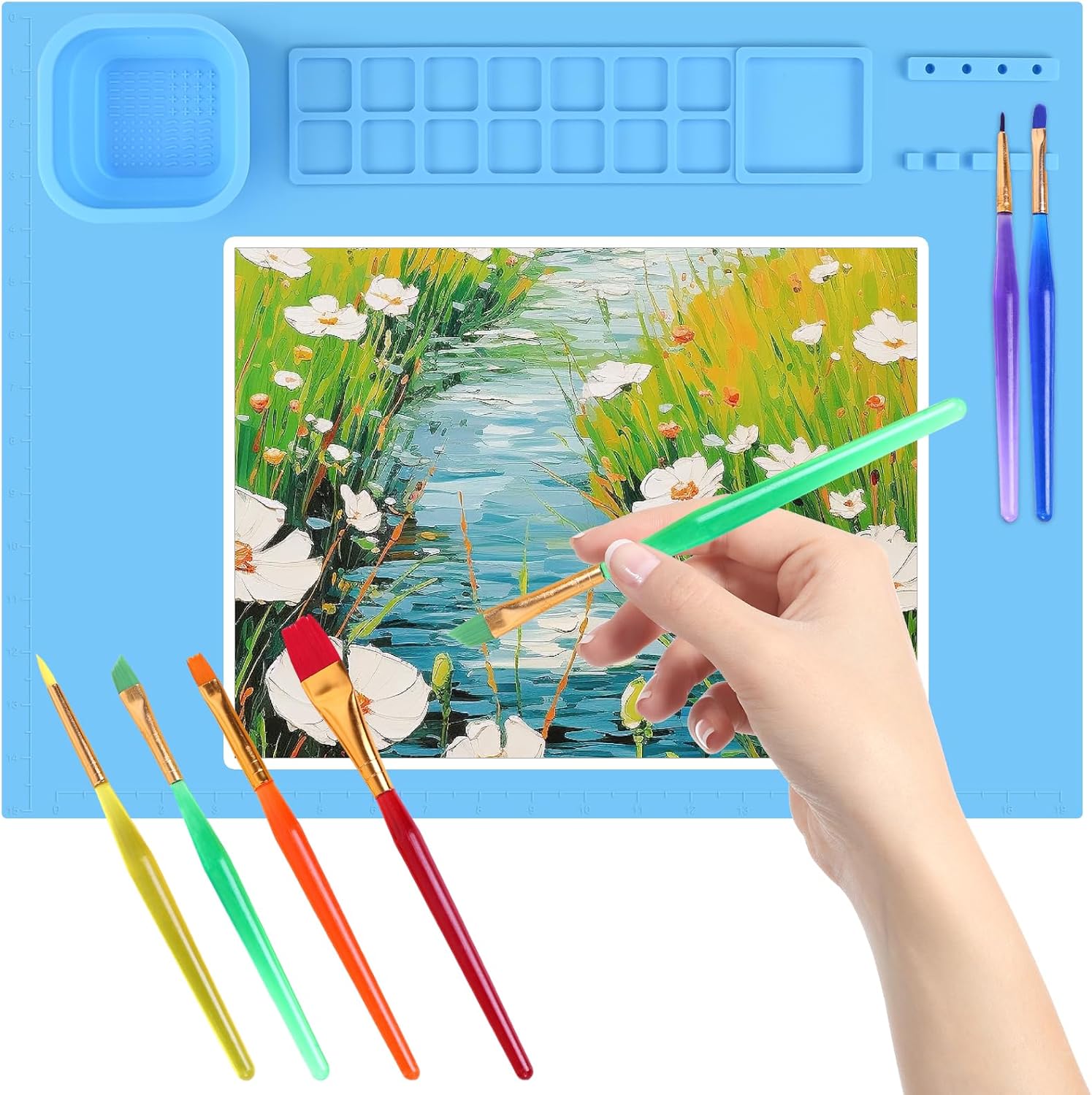 Silicone Craft Mat, Silicone Craft Painting Mat 20"×16" with Foldable Cup and Br...