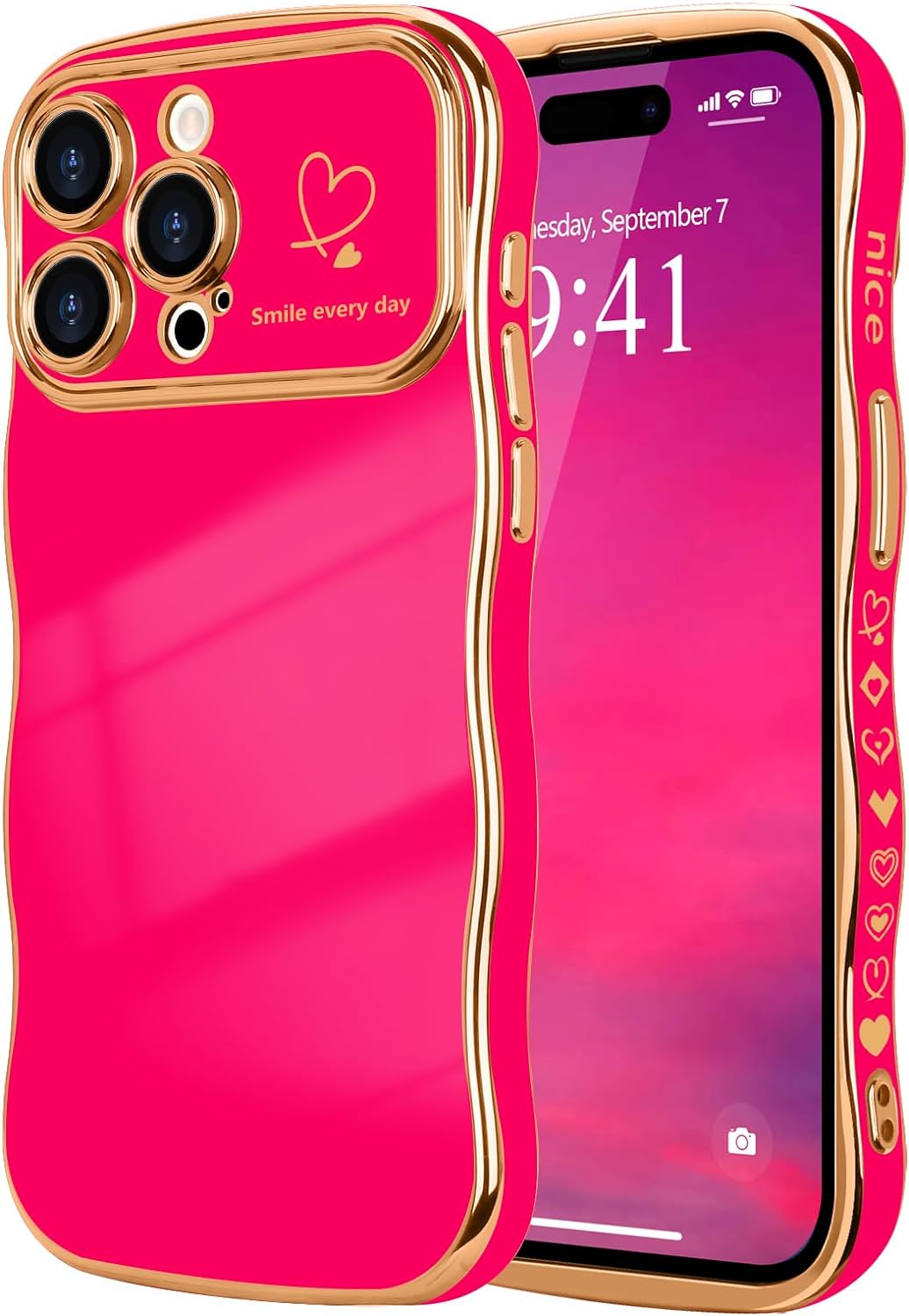 LCHULLE for iPhone 14 Pro Max Case for Women Girls,Cute Curly Wave Frame Shape L...