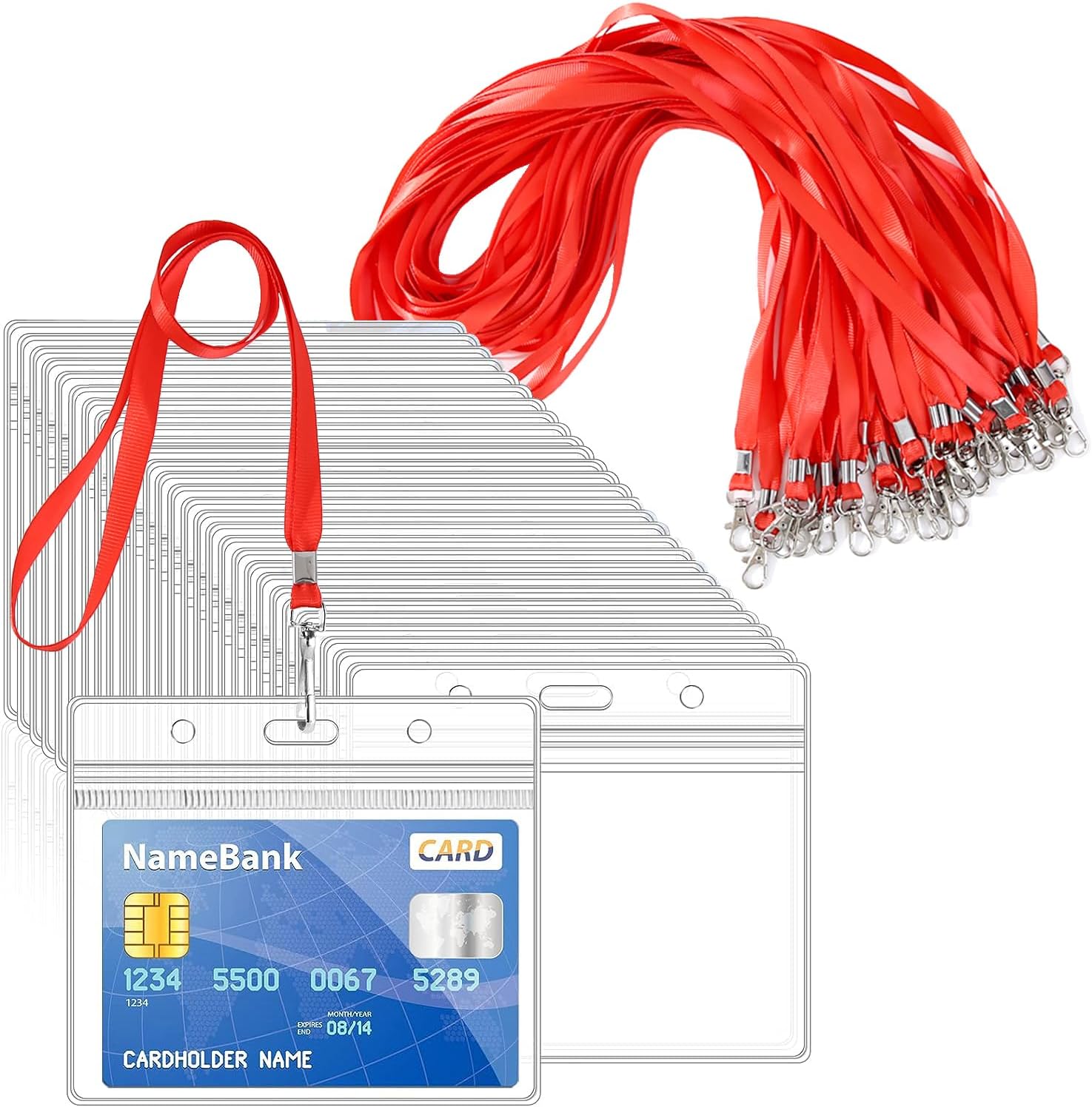 36pcs Red Lanyards for Neck with 36pcs Card Holder, Clear Plastic ID Card Holder...