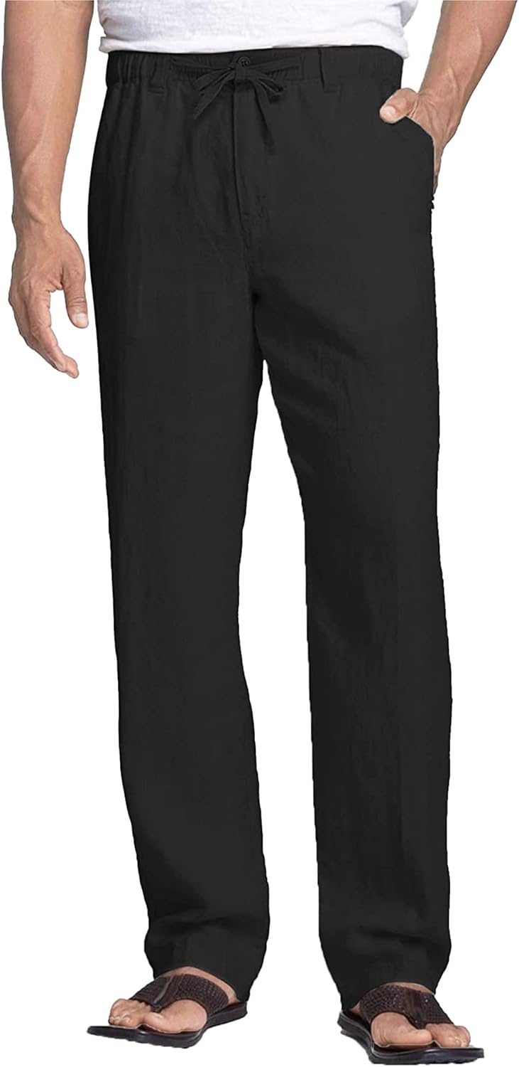 NANAMEEI Men's Cotton Linen Trousers Casual Trousers with Elastic Waist Men Loos...