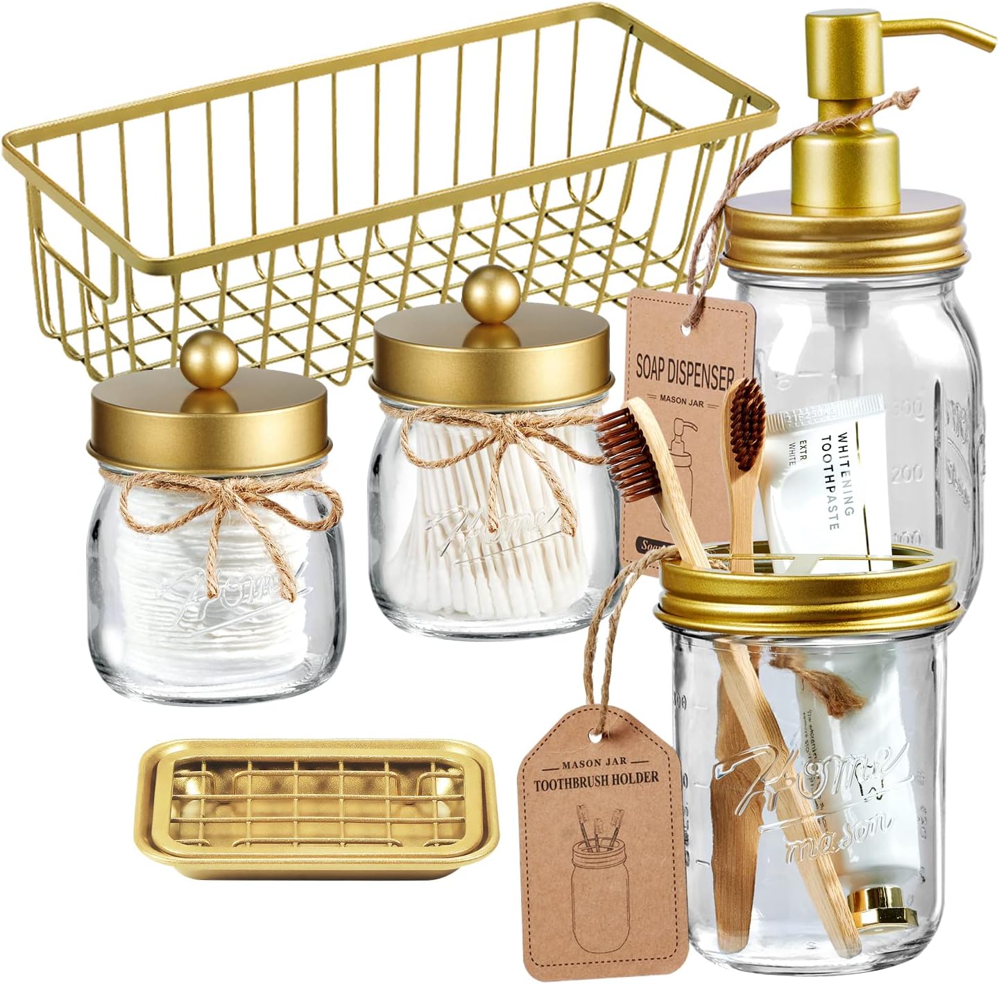 SheeChung Mason Jar Bathroom Accessories Set (6PCS), Bathroom Decor - Lotion Soa...