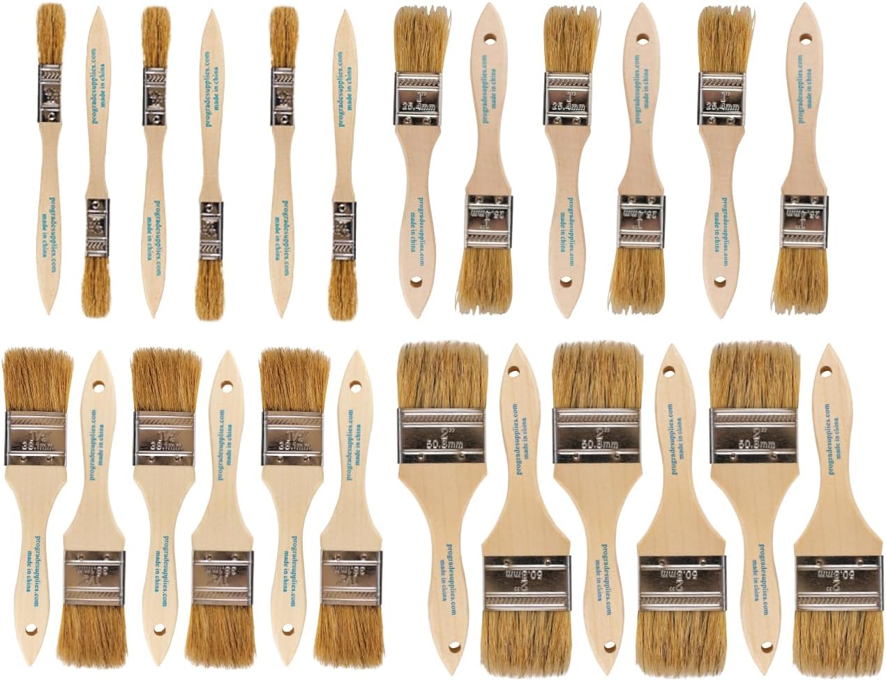 Pro Grade - Chip Brush – Variety Pack – 24 Pack - Natural China Bristle Paintbru...