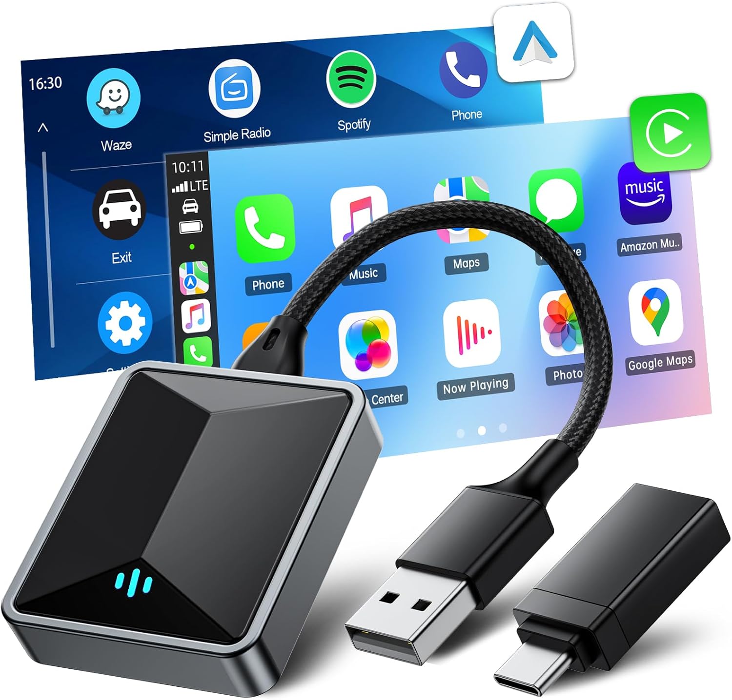 LAMTTO Wireless Carplay & Android Auto Wireless Adpater, 2-IN-1 CarPlay Wireless...