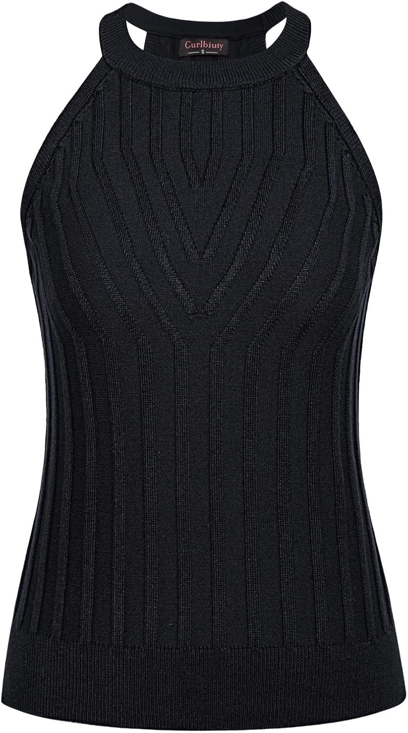 CURLBIUTY Women Elegant Tops Halter Neck Top Summer Sleeveless Knitted Vest S Bl...