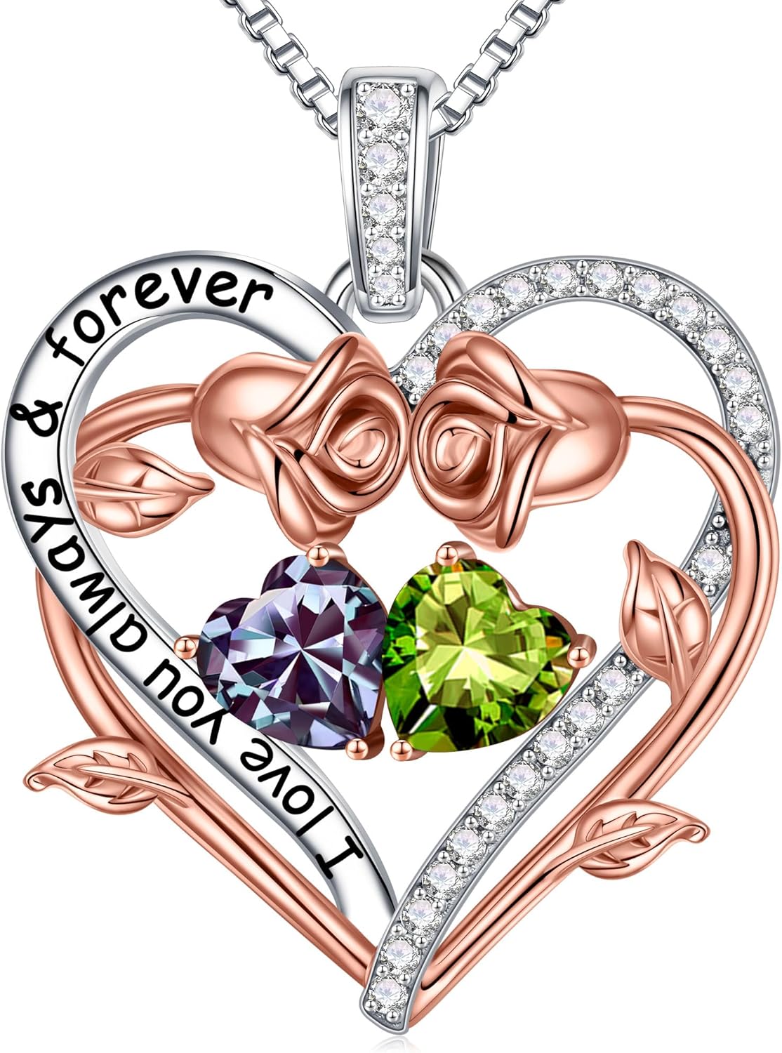 Iefil Rose Heart Birthstone Necklace Gifts for Wife Girlfriend Her Women, Births...