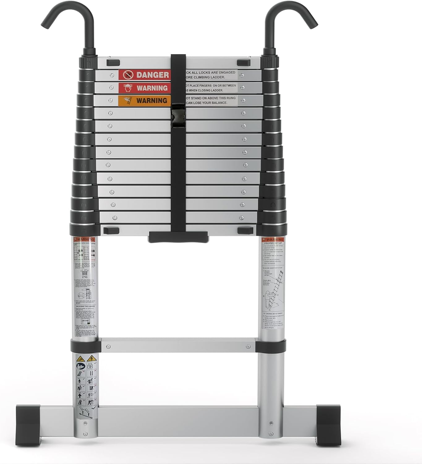 Nestling Telescopic Ladder 4.9m/16ft, Soft Close Ladder with Hooks & Stabiliser,...