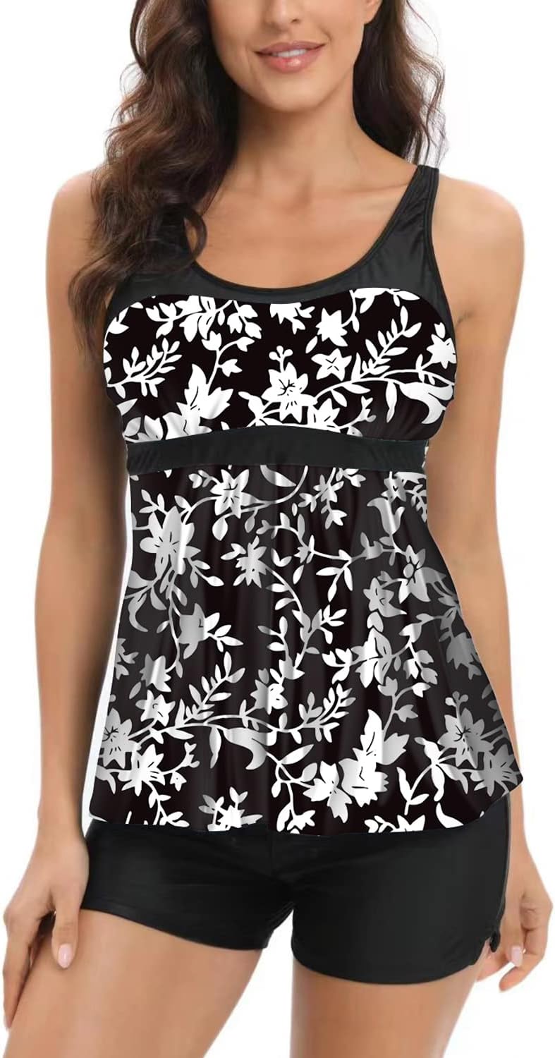 AOQUSSQOA Women Floral Halter Tankini Set with Shorts High Waist Sporty Swimsuit...