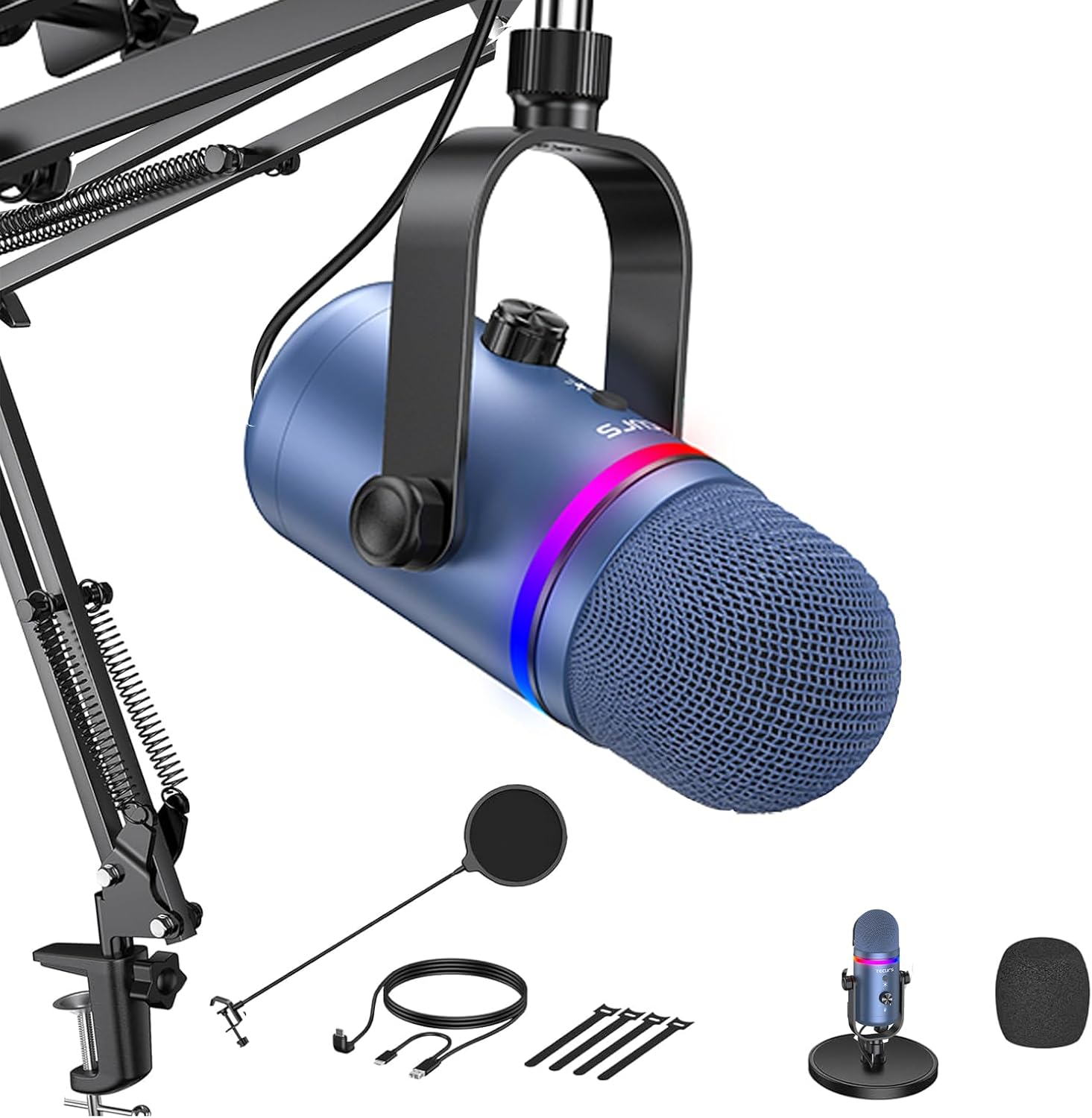 TECURS USB Microphone RGB - Condenser Microphones for PC, Gaming Mic Kit with Ad...