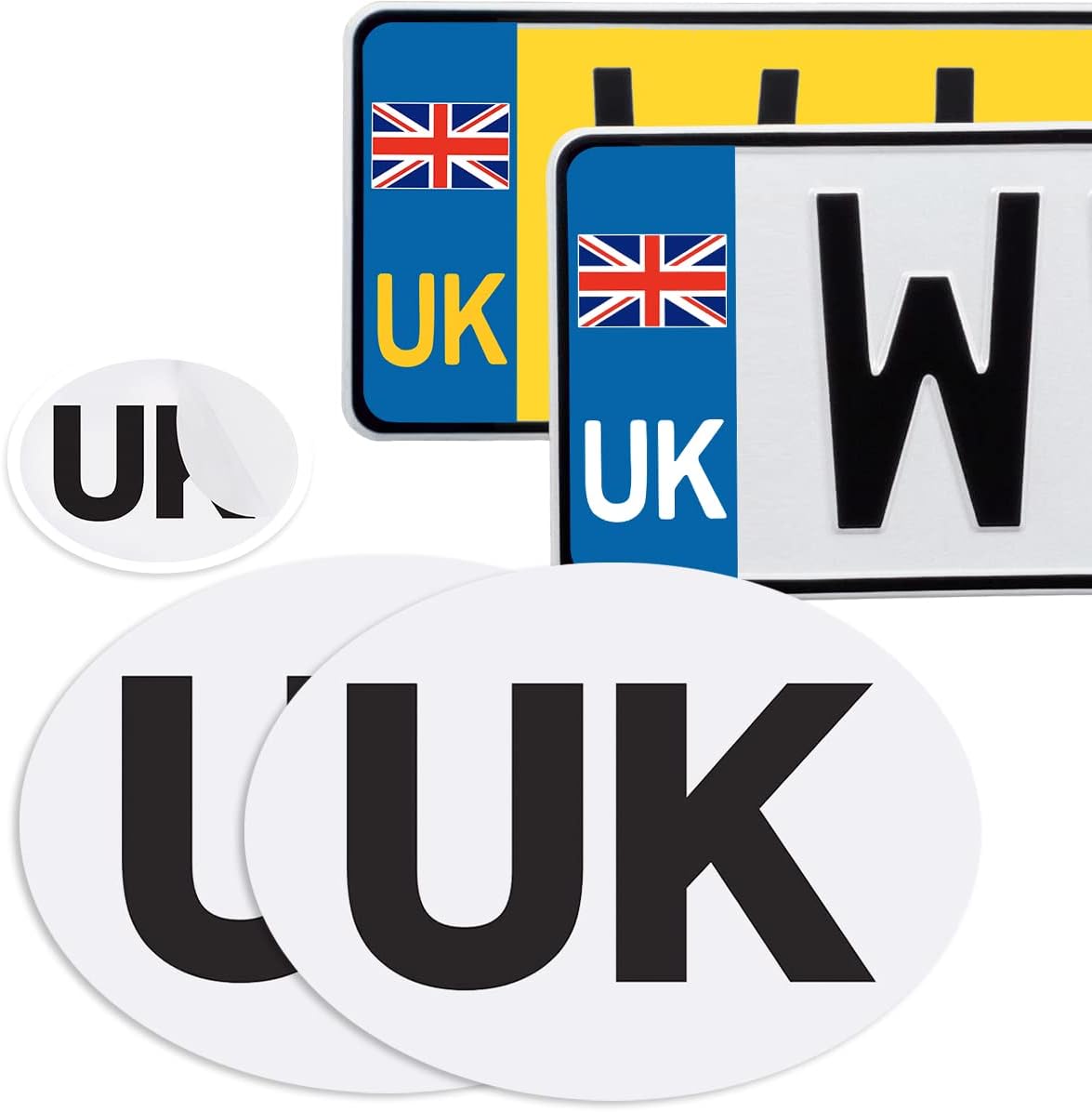 Honsaifau UK Car Stickers for Europe 4 Packs, 2 UK Oval Car Stickers and 2 Car N...