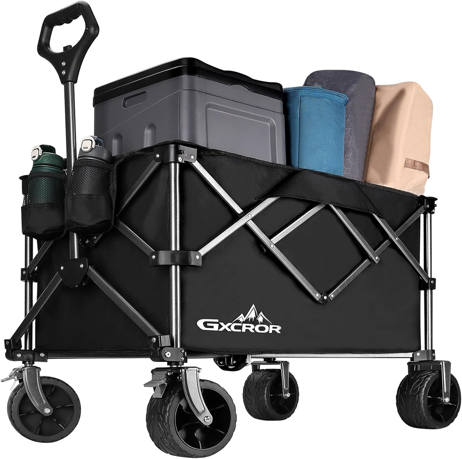 GXCROR Collapsible Trolley Cart 200L Folding Wagon Utility Wagon 330 lbs Capacit...