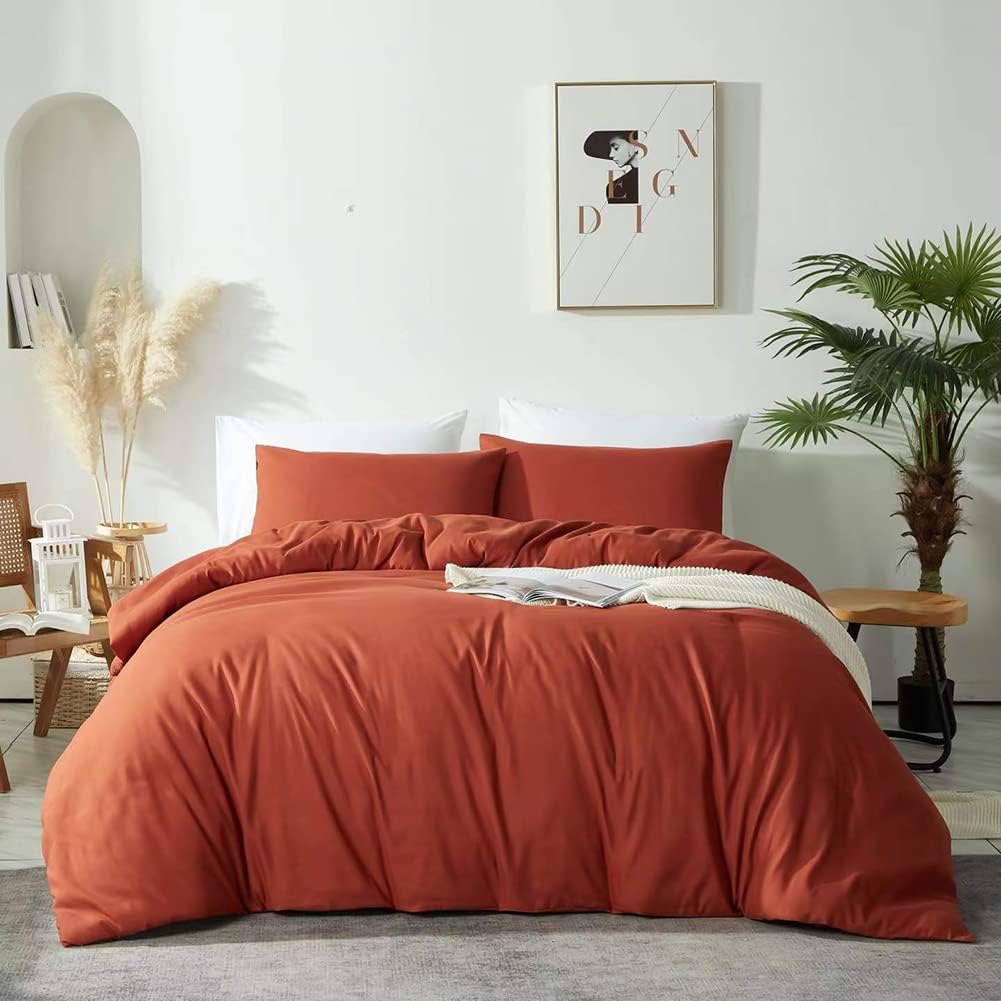 Michorinee Double Duvet Cover Set Burnt Orange Pla...