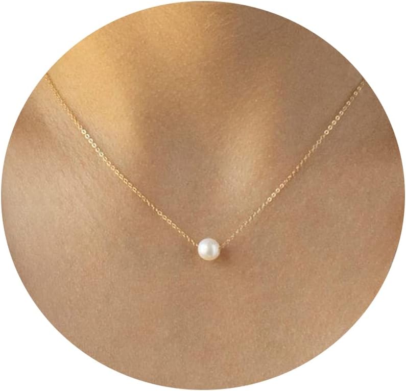 Gold Pearl Necklace for Women, 14K Gold Plated Layered Freshwater Pearl Necklace...