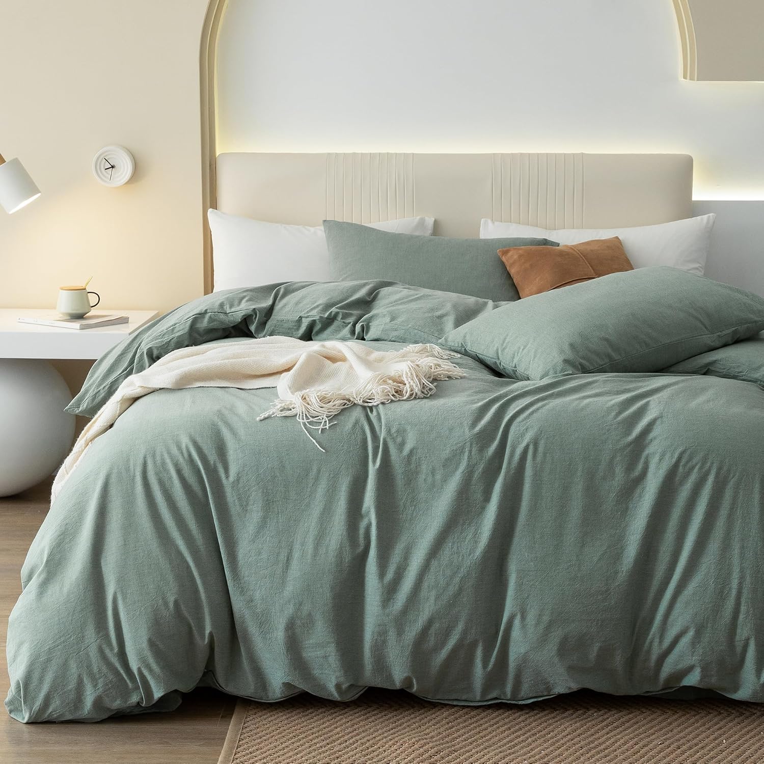 100% Washed Cotton Duvet Cover Set Comfy Simple Style Soft Breathable Textured D...