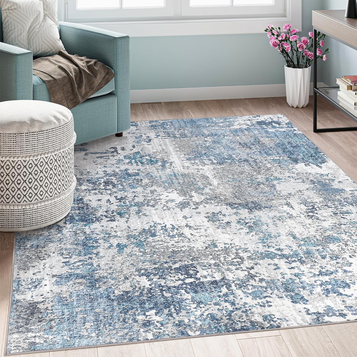 Art&Tuft Washable Rug, Anti-Slip Backing Abstract 6x9 Rug, Stain Resistant Rugs...