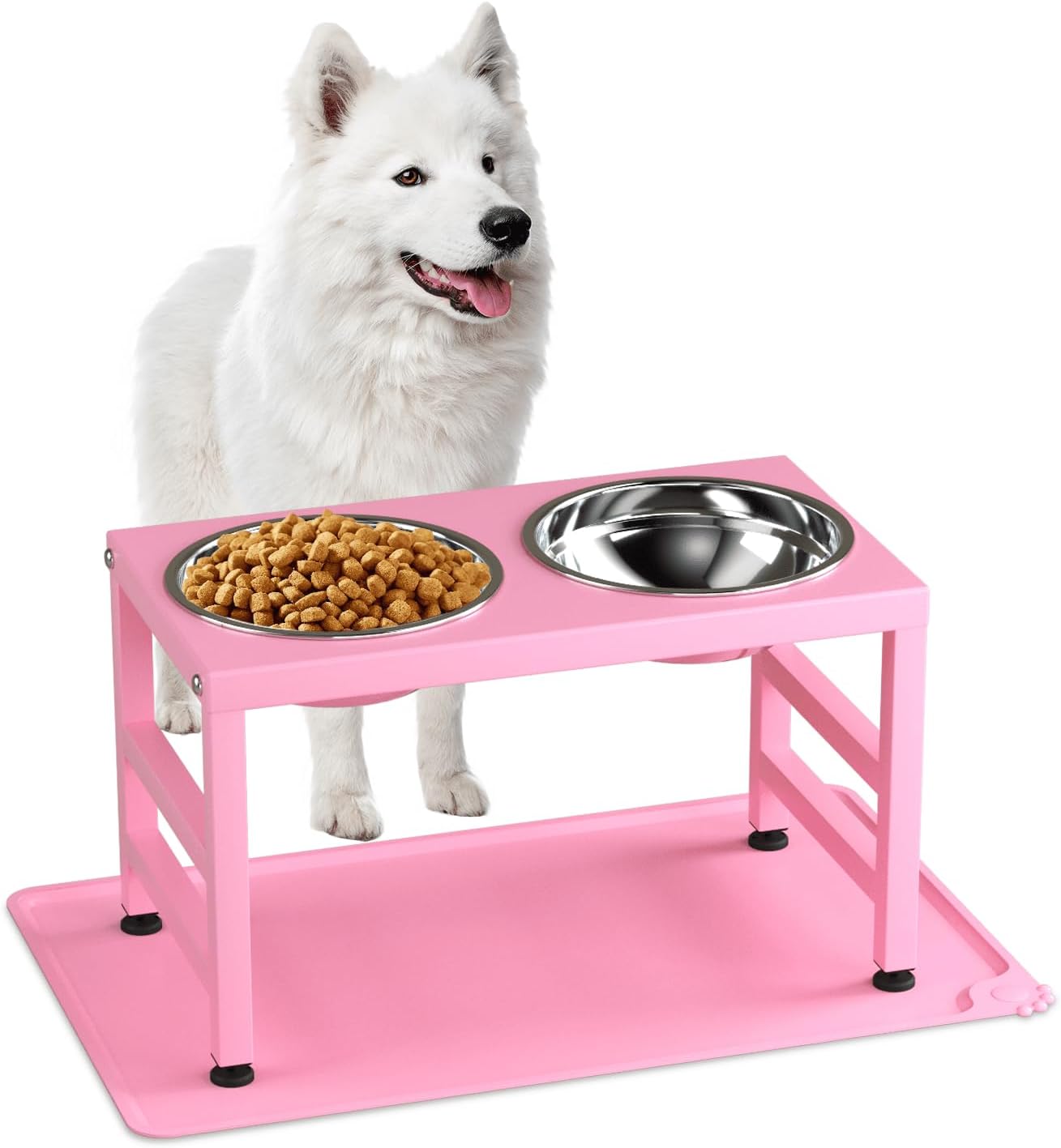 Pink Metal Raised Dog Bowl Stand for Large Dogs, Stronger Elevated Dog Bowls wit...