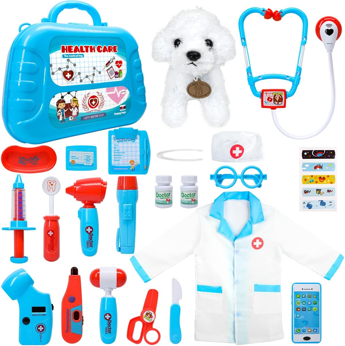 Meland Doctor Set for Kids, Vet Set for Kids with Doctor Costume, Plush Dog, Chi...