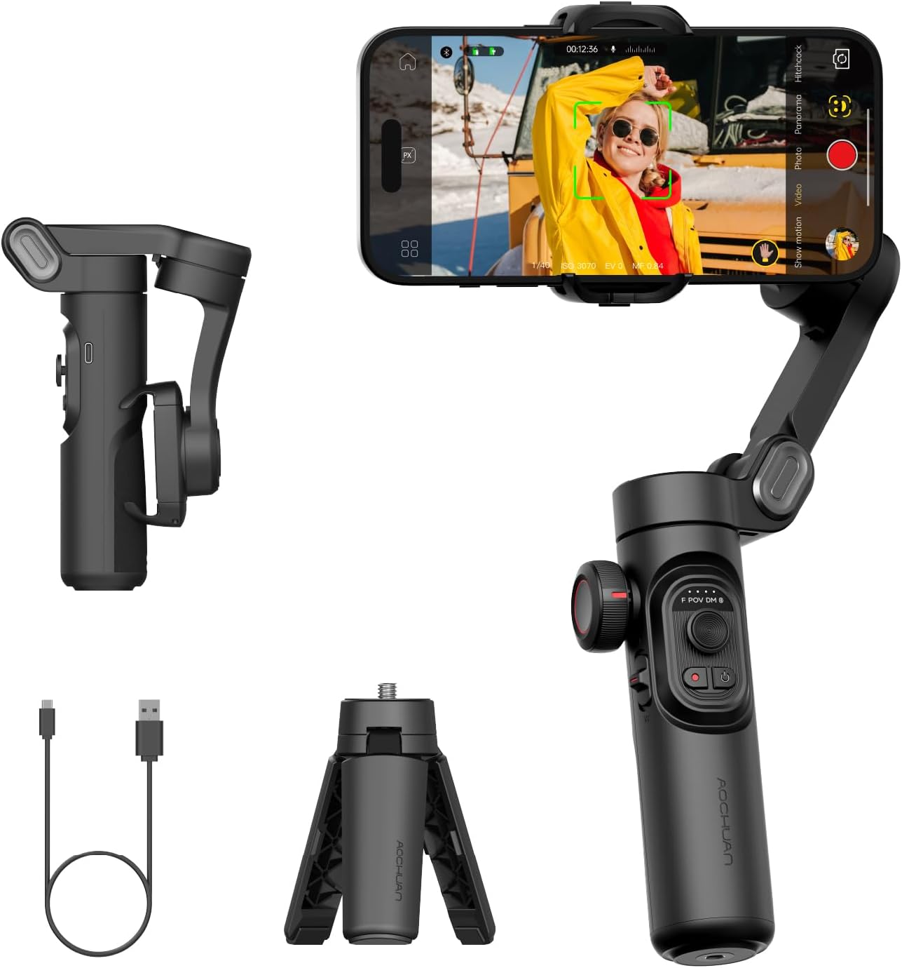 AOCHUAN Gimbal Stabilizer for Smartphone, iPhone Gimbal w/Focus Wheel Face/Objec...