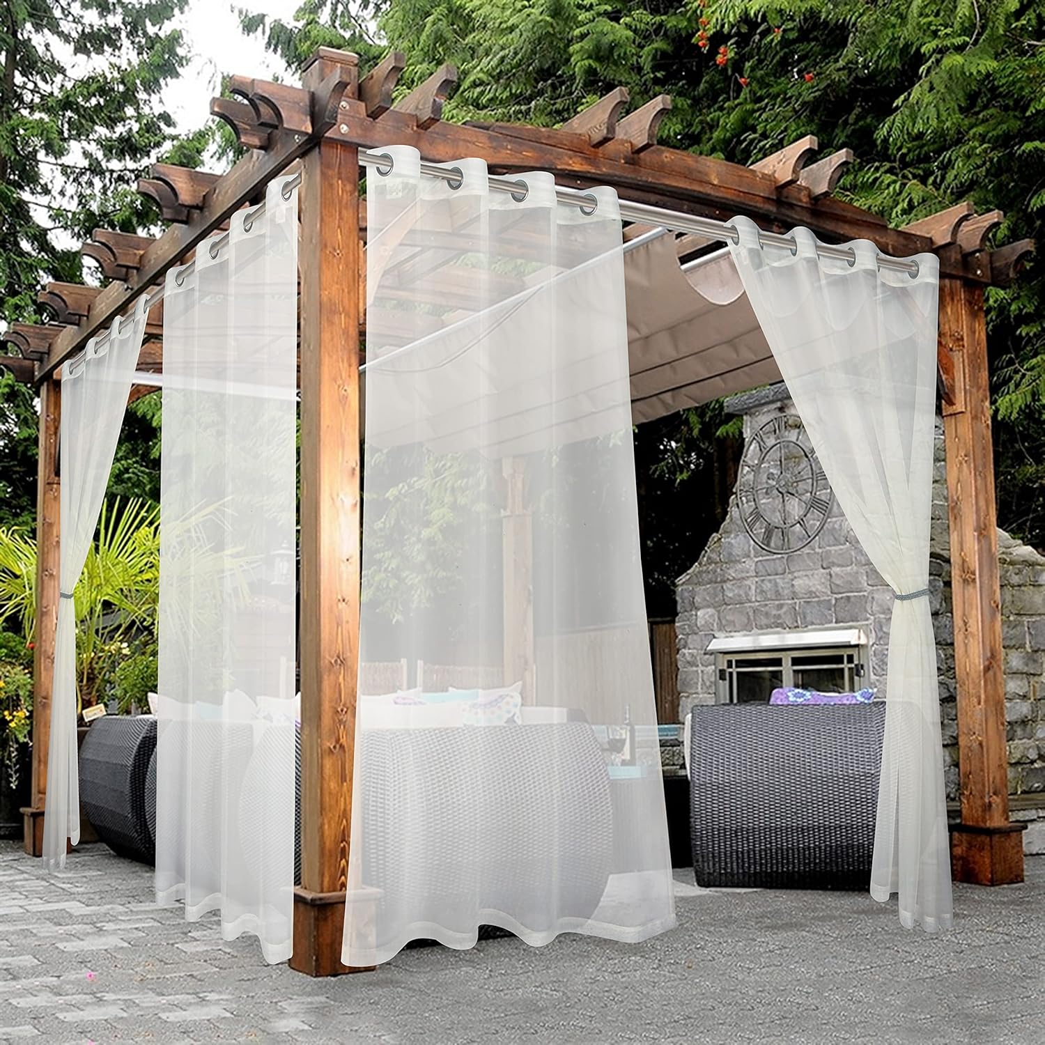 BONZER Waterproof Indoor/Outdoor Sheer Curtains for Patio - 2 Panels Grommet Voi...