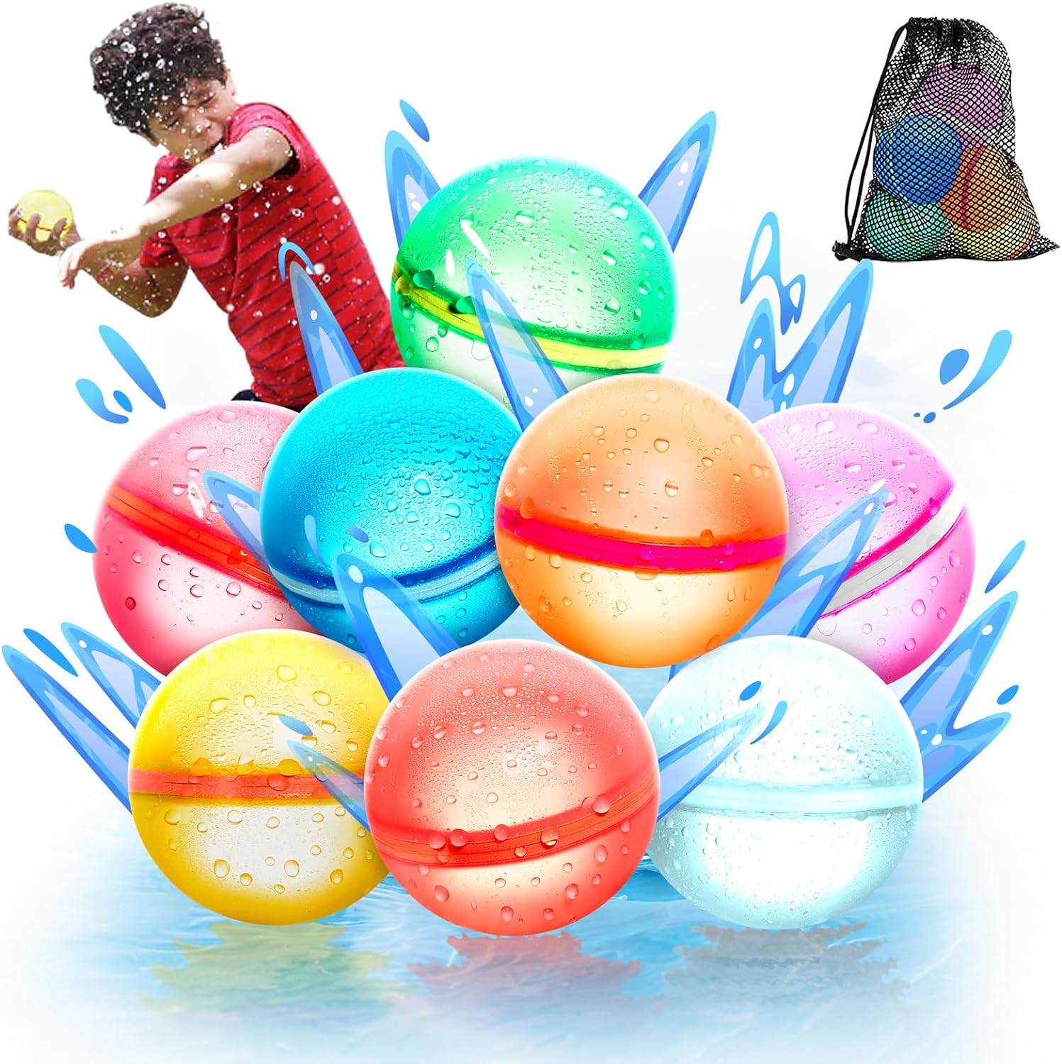 【8 Pack】Magnetic Reusable Water Balloons Fast Re...