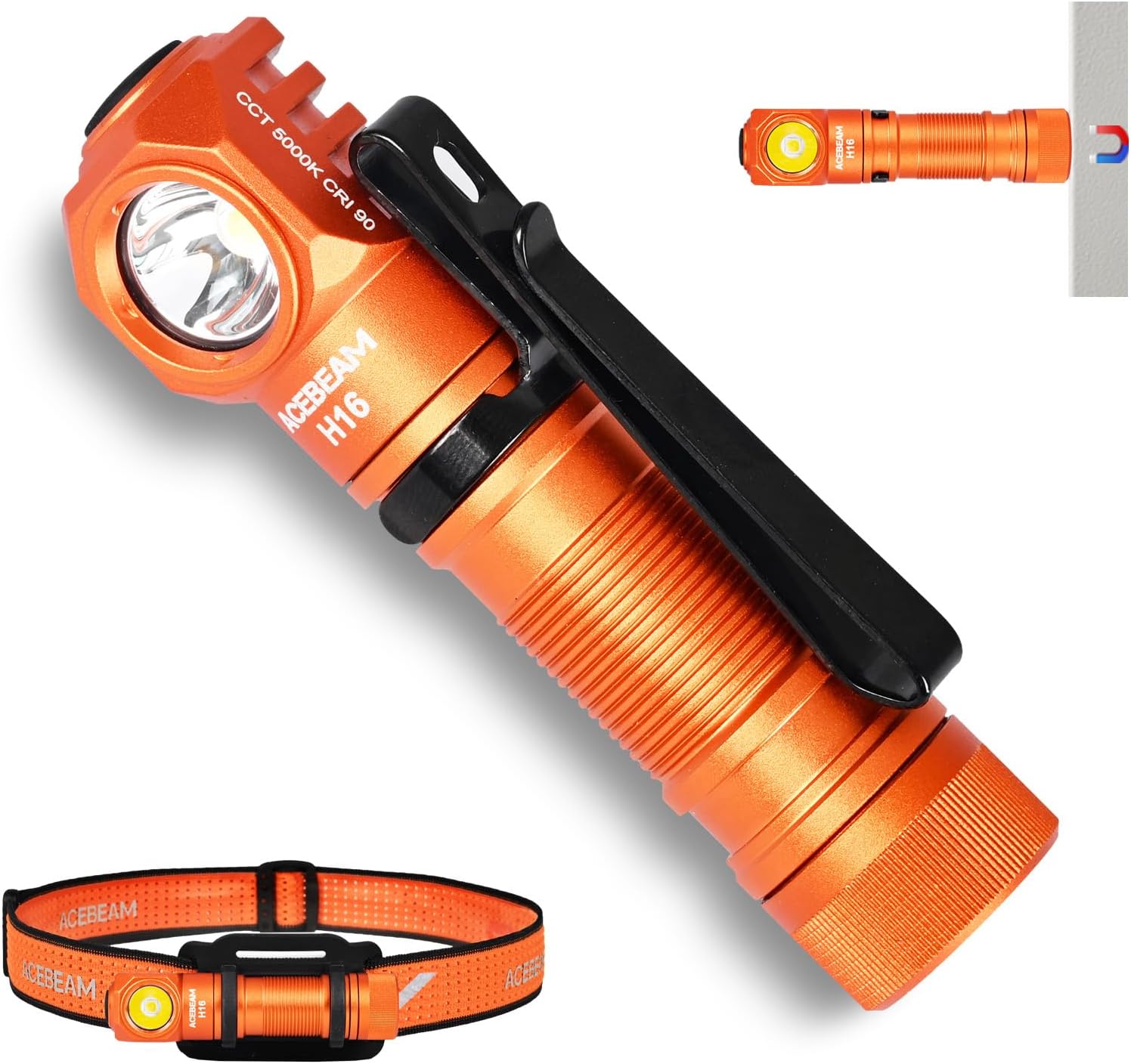 ACEBEAM H16 650 High Lumens Rechargeable Led Headlamp, 90 Degree EDC AA Right An...