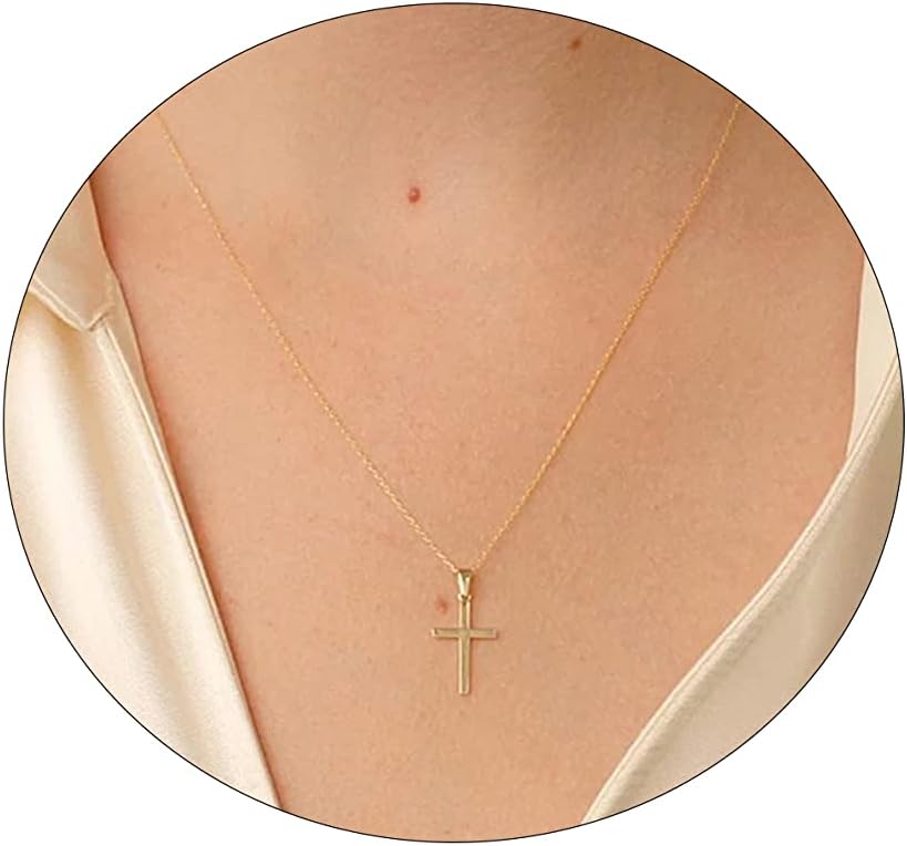 VIROMY Gold Cross Necklace for Women 14K Gold Plated Cute Sidways Cross Pendant...
