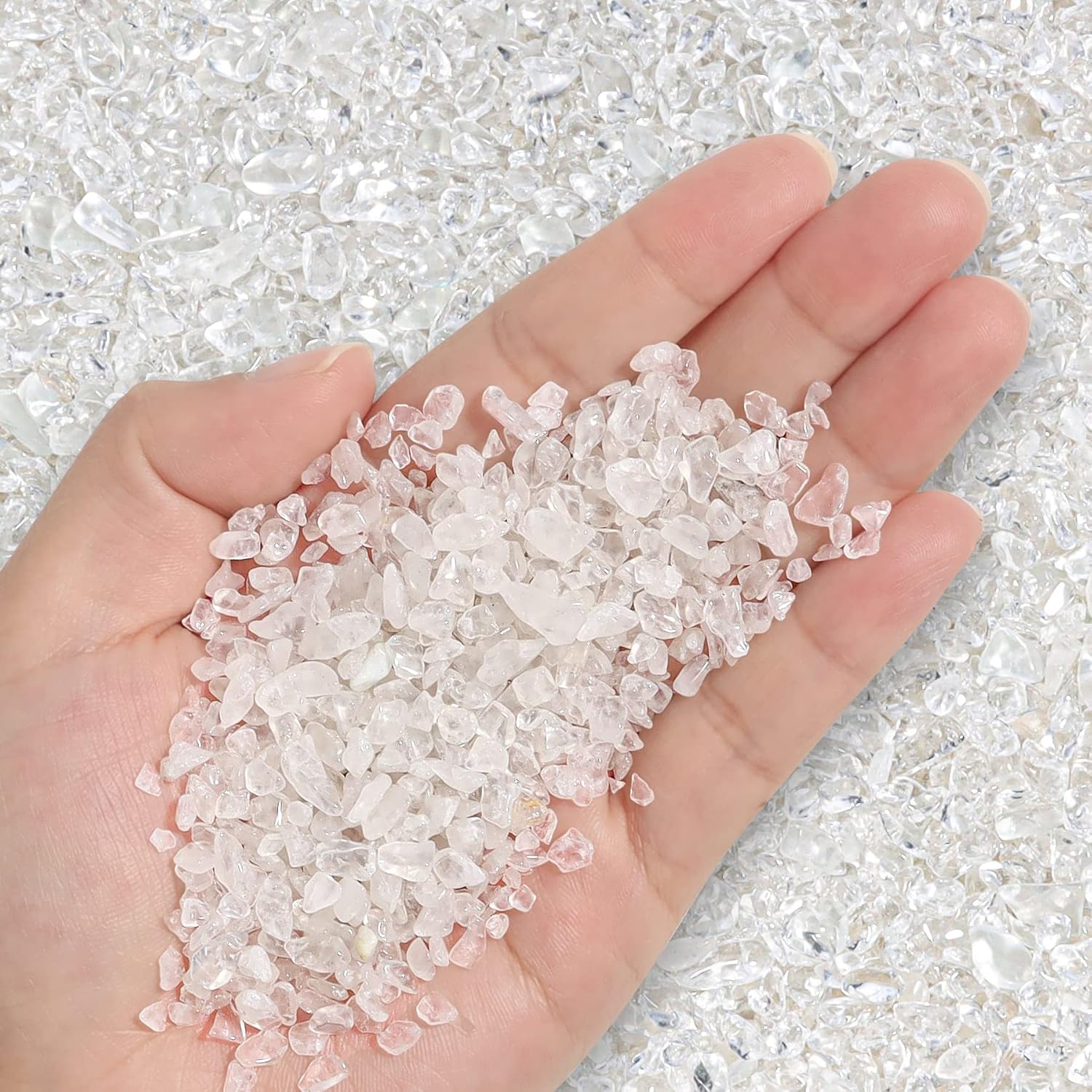 T4U Tumbled Chips Stones Gravels Crystal 1 lb (450g), Small Crushed Quartz Glass...