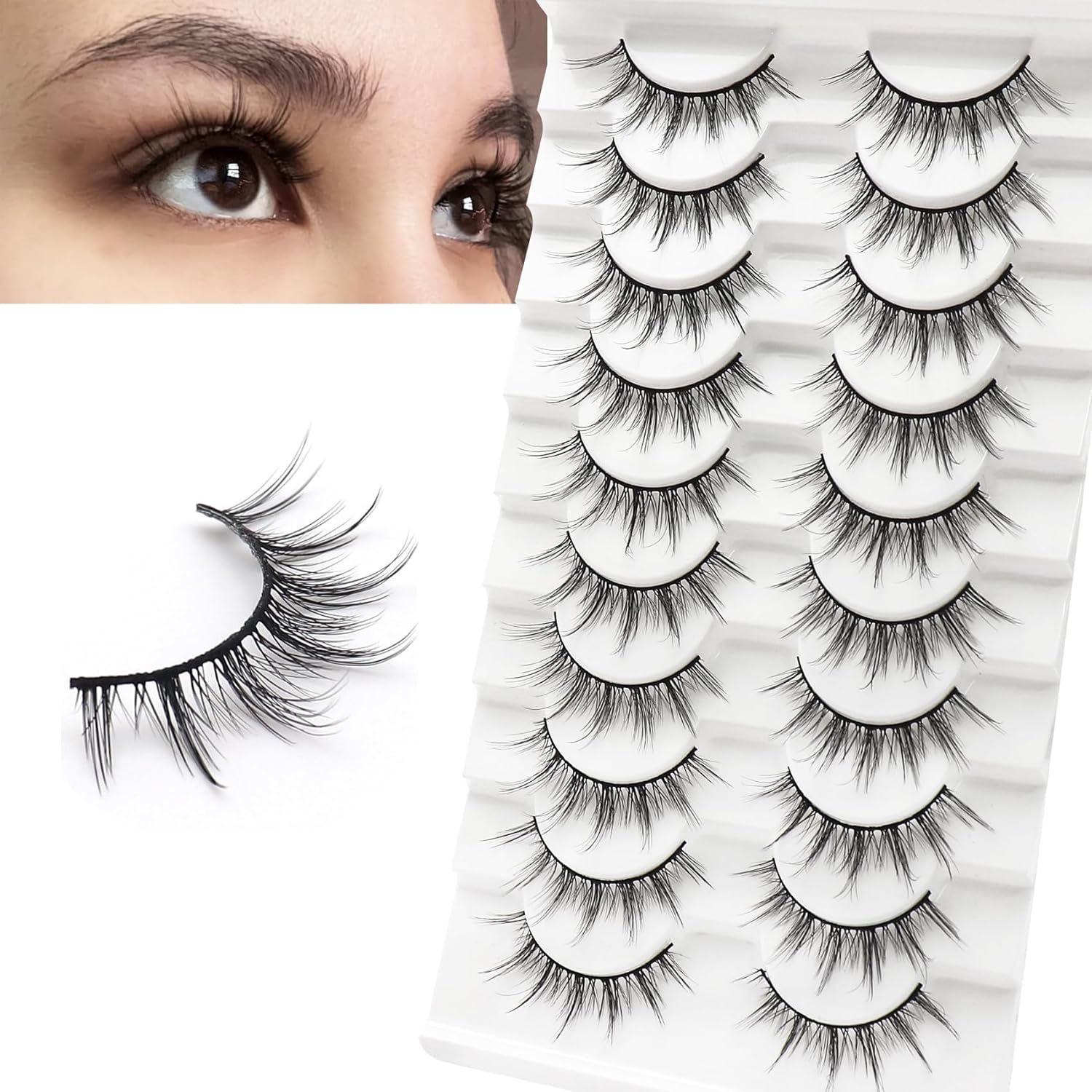 Veleasha Lashes Fluffy Wispy Manga Faux Mink Eyelashes Criss-cross False Lashes...