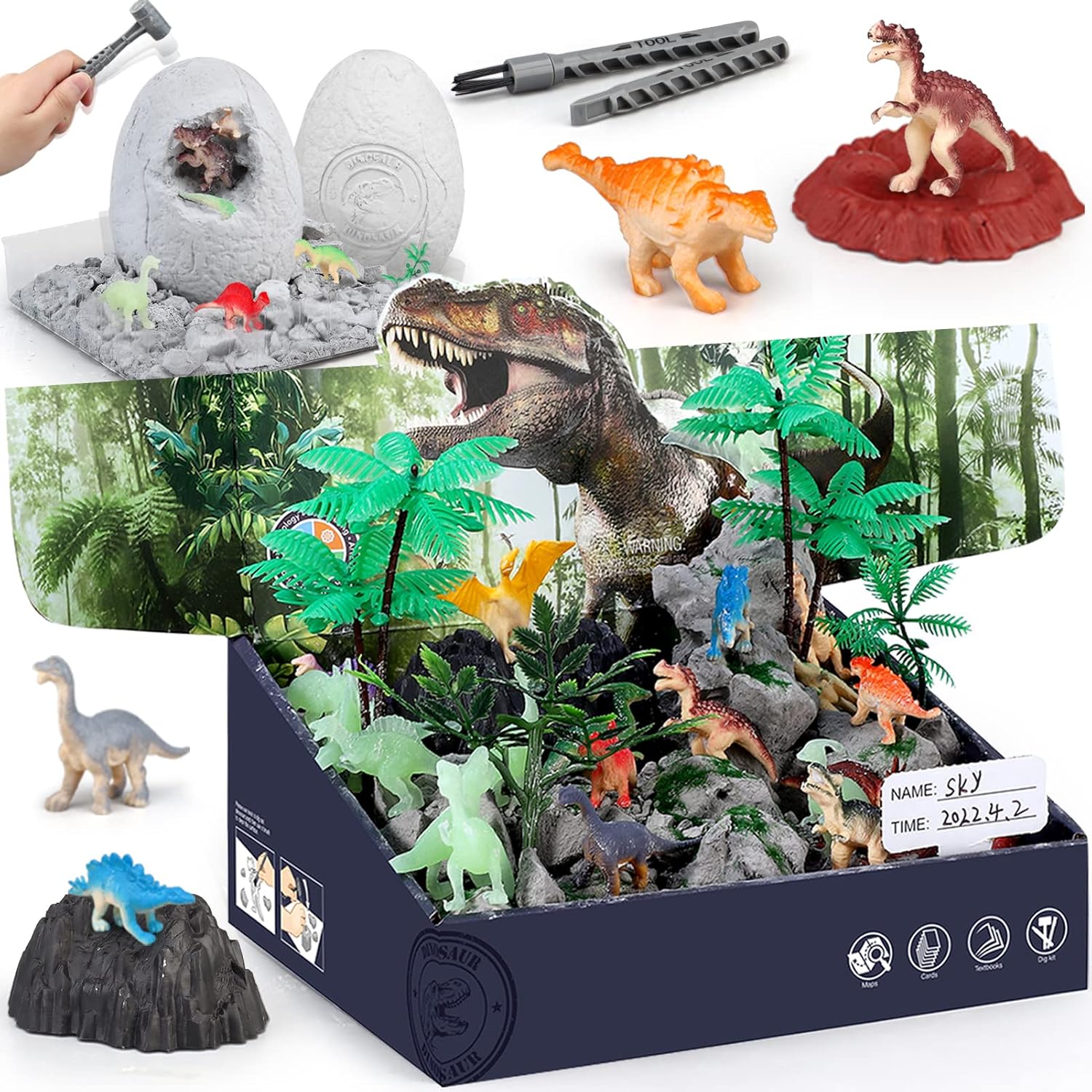 Jumbo Dino Eggs Dig Kit, Dinosaur Toys for Kids 5-7 8-12, 2 Dinosaur Eggs Excava...