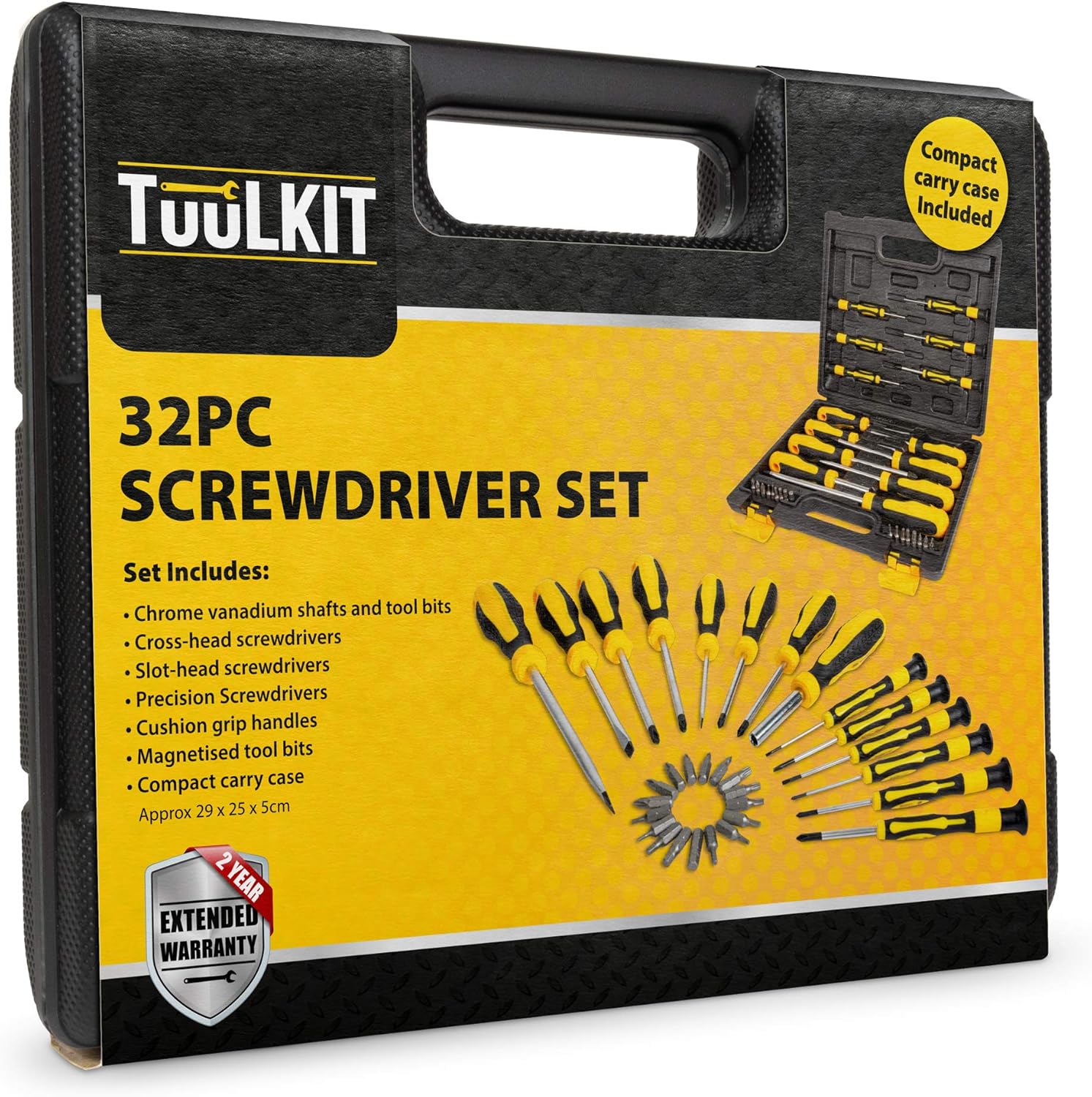 TuulKIT 32 Pieces Screwdriver Set with Compact Carry Case, Flat-head, Cross-head...