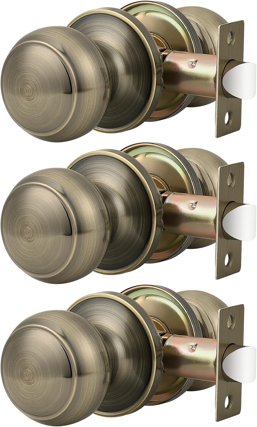 Probrico Round Door Knobs Passage Lock Antique Brass for Closet Hallway Passage...
