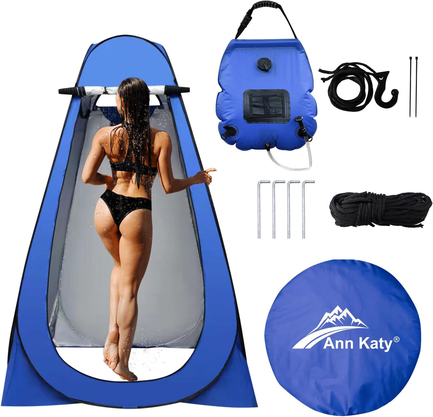 Pop Up Privacy Tent Camping Shower Tent Kit 2 Pcs, 5 Gallon Outdoor Solar Portab...