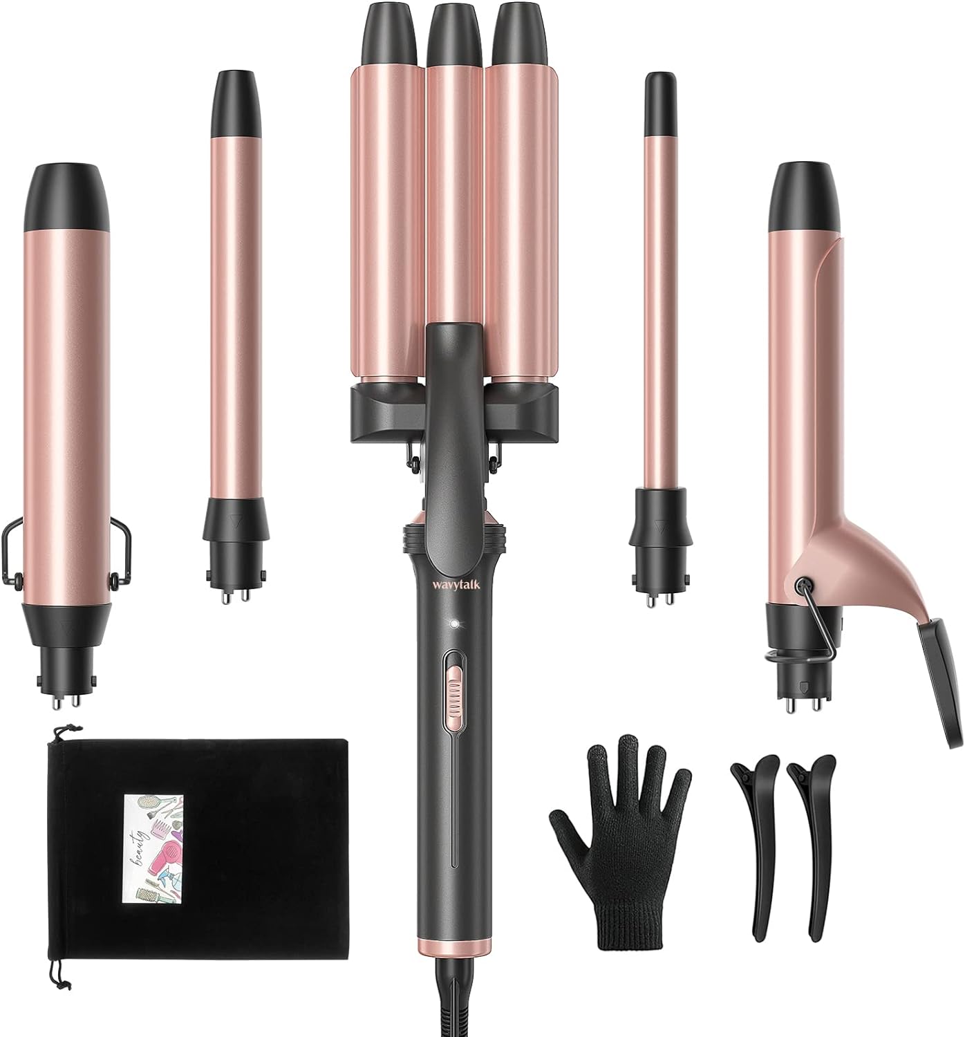 Wavytalk 5 in 1 Curling Iron Set with Three Barrel Curling Iron and 4 Interchang...